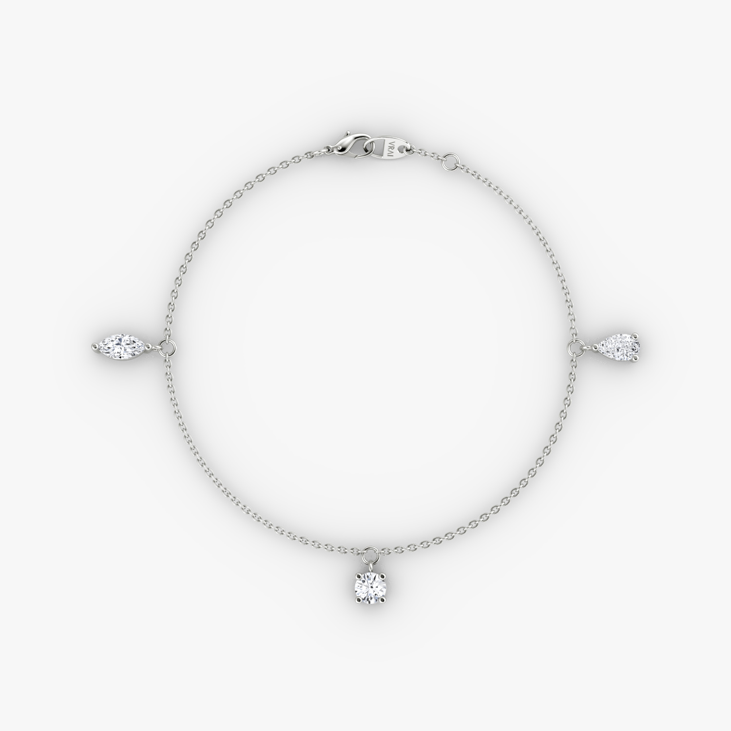 Floating Mixed Shape Bracelet | 14k | White Gold | diamondCount: 3 | diamondSize: large | chainLength: 7