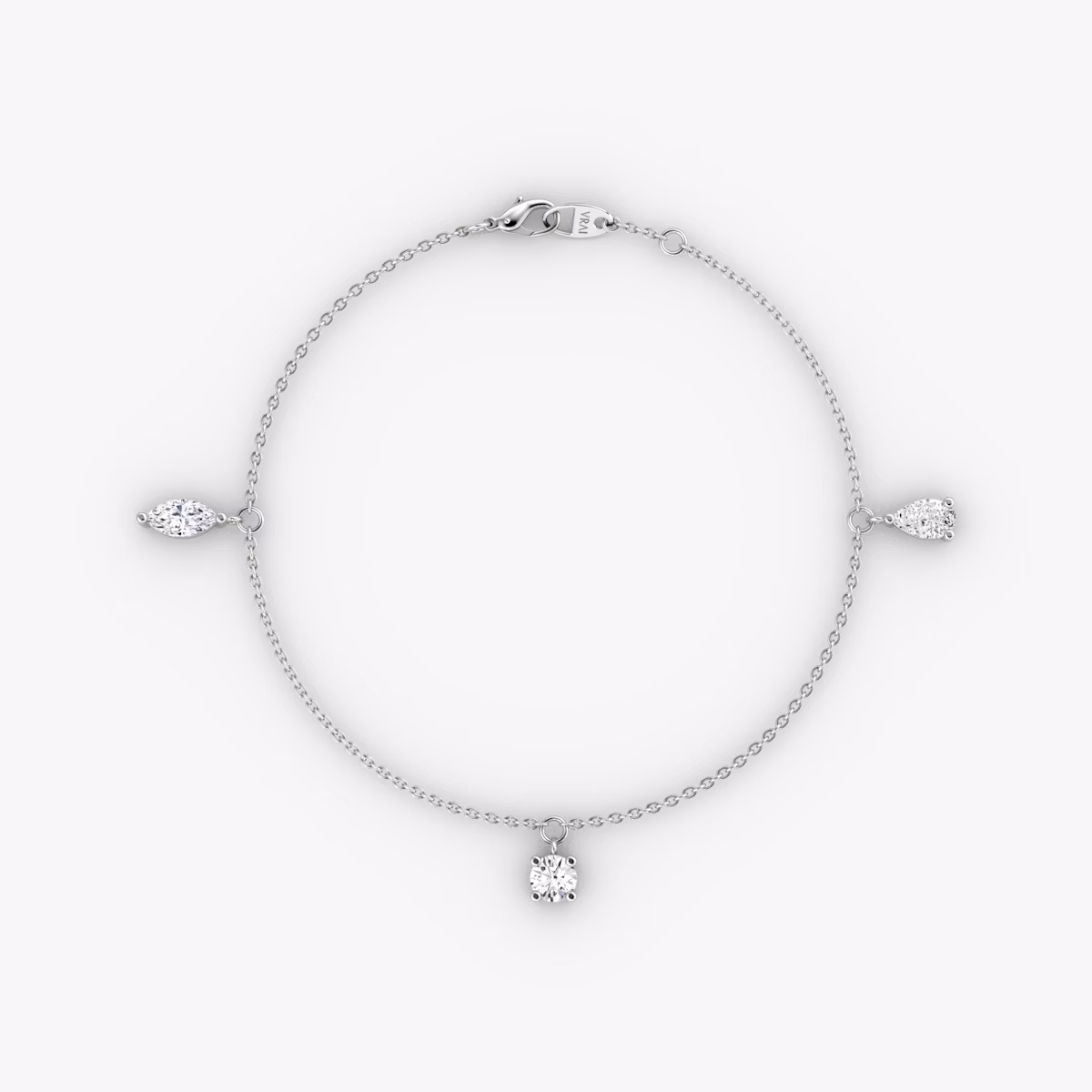 Floating Mixed Shape Bracelet | 14k | Weißgold | diamondCount: 3 | diamondSize: large | chainLength: 7