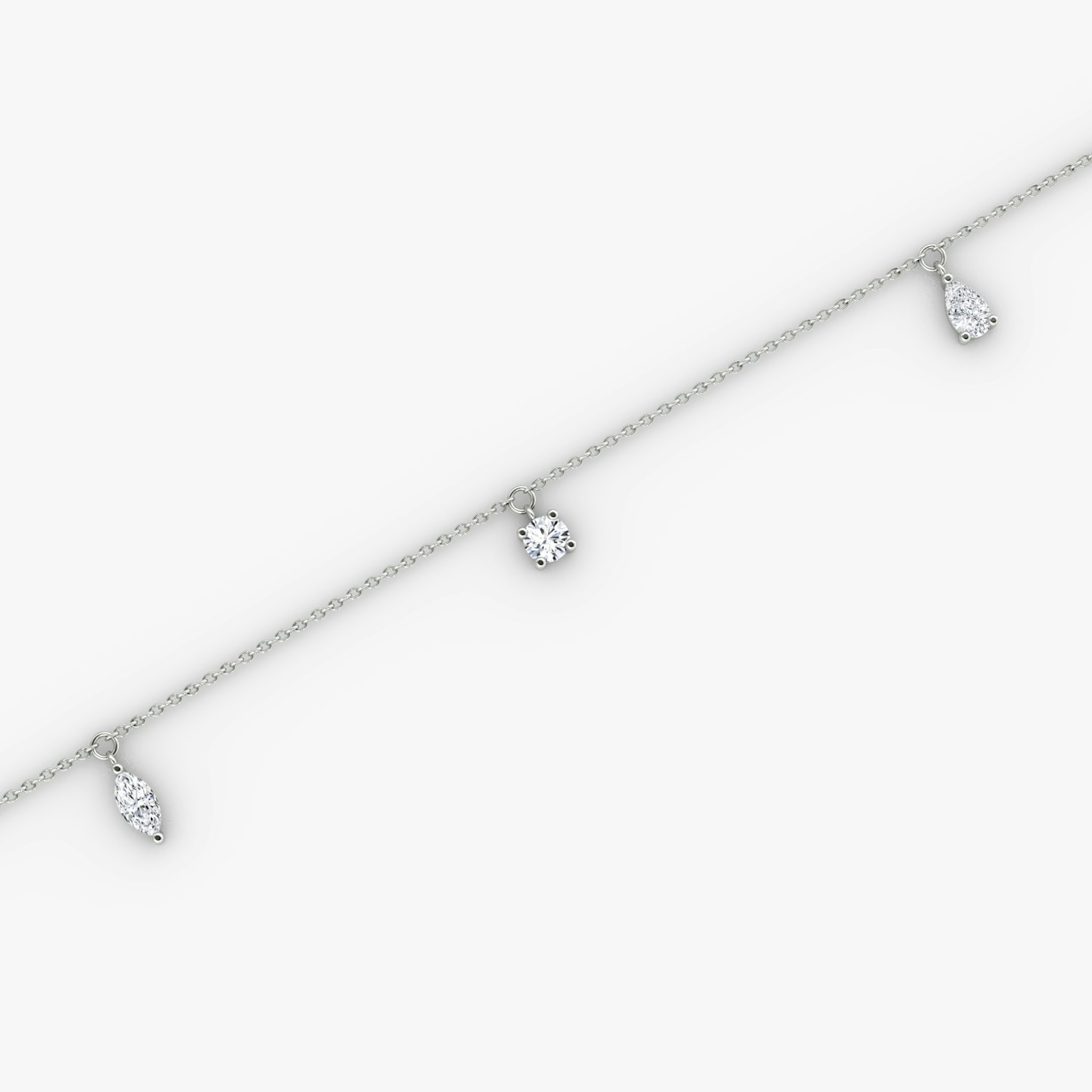 Floating Mixed Shape Bracelet | 14k | White Gold | diamondCount: 3 | diamondSize: large | chainLength: 7