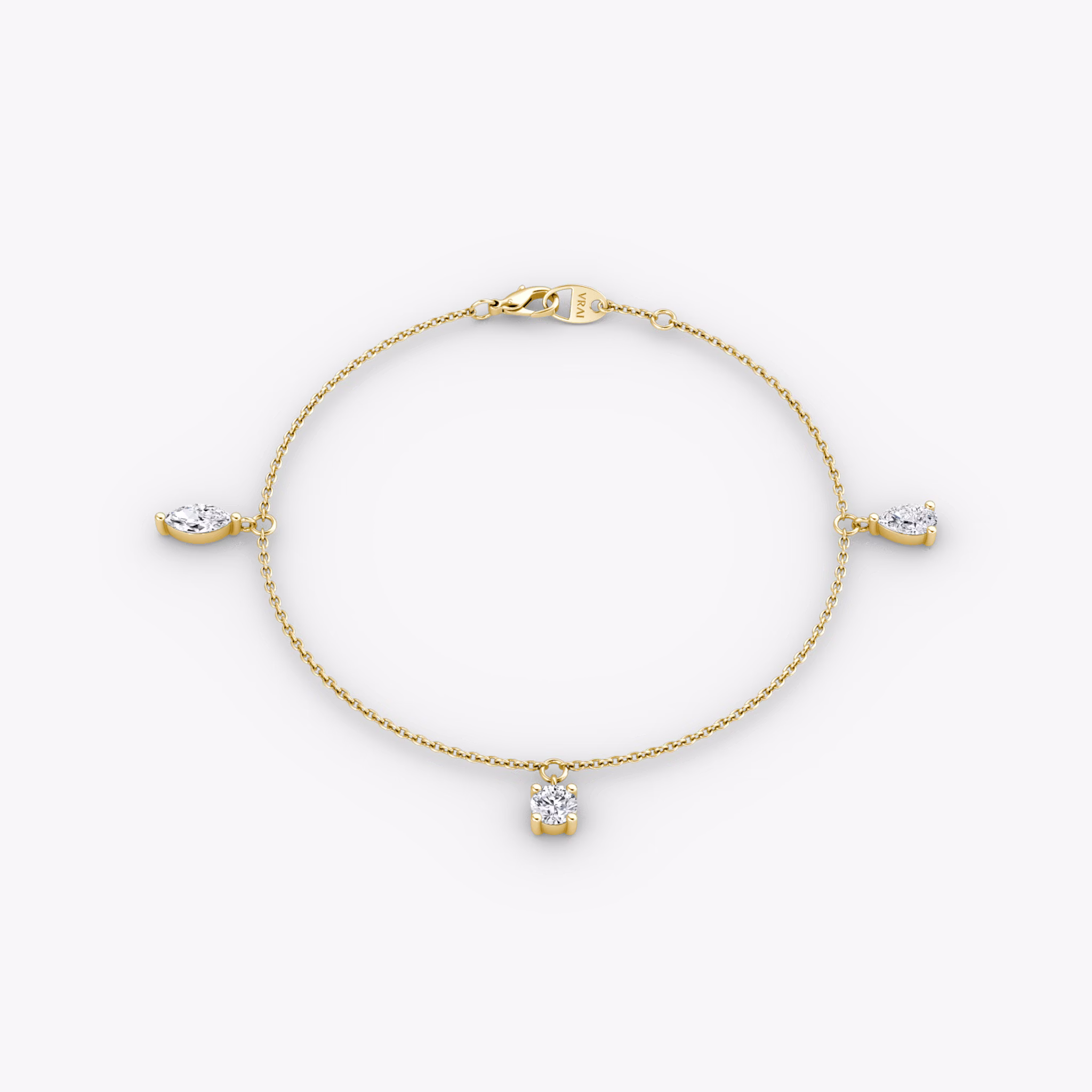 Floating Mixed Shape Bracelet | 14k | Yellow Gold | diamondCount: 3 | diamondSize: large | chainLength: 7