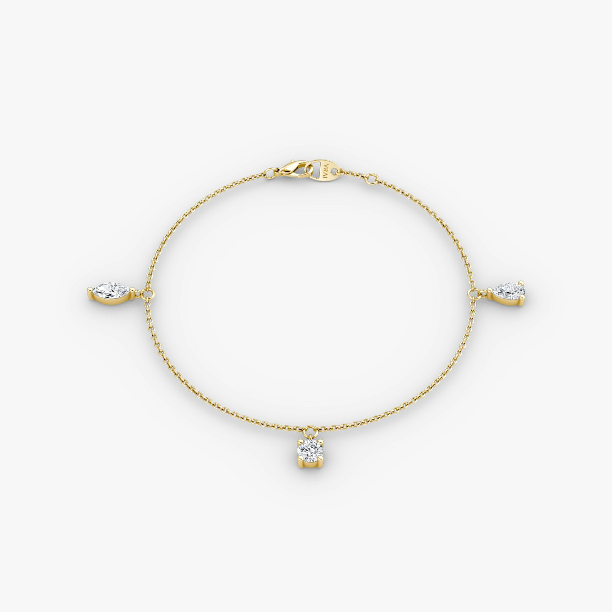 Floating Mixed Shape Bracelet | 14k | Yellow Gold | diamondCount: 3 | diamondSize: large | chainLength: 7