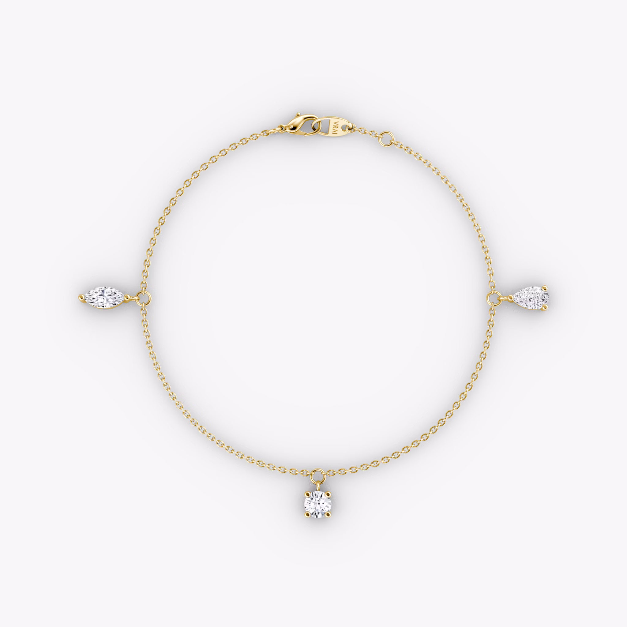 Floating Mixed Shape Bracelet | 14k | Yellow Gold | diamondCount: 3 | diamondSize: large | chainLength: 7