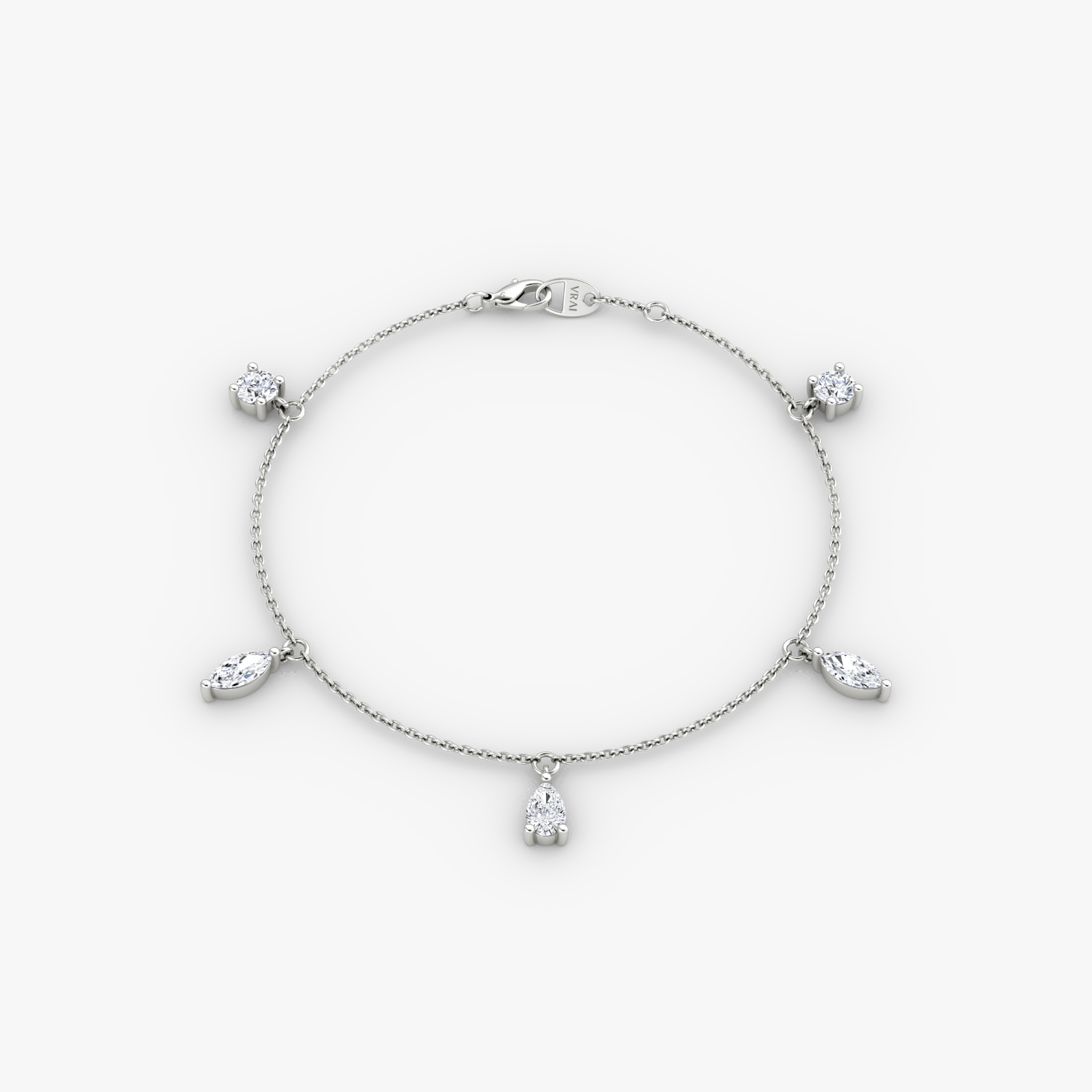 Floating Mixed Shape Bracelet | 14k | White Gold | diamondCount: 5 | diamondSize: large | chainLength: 7