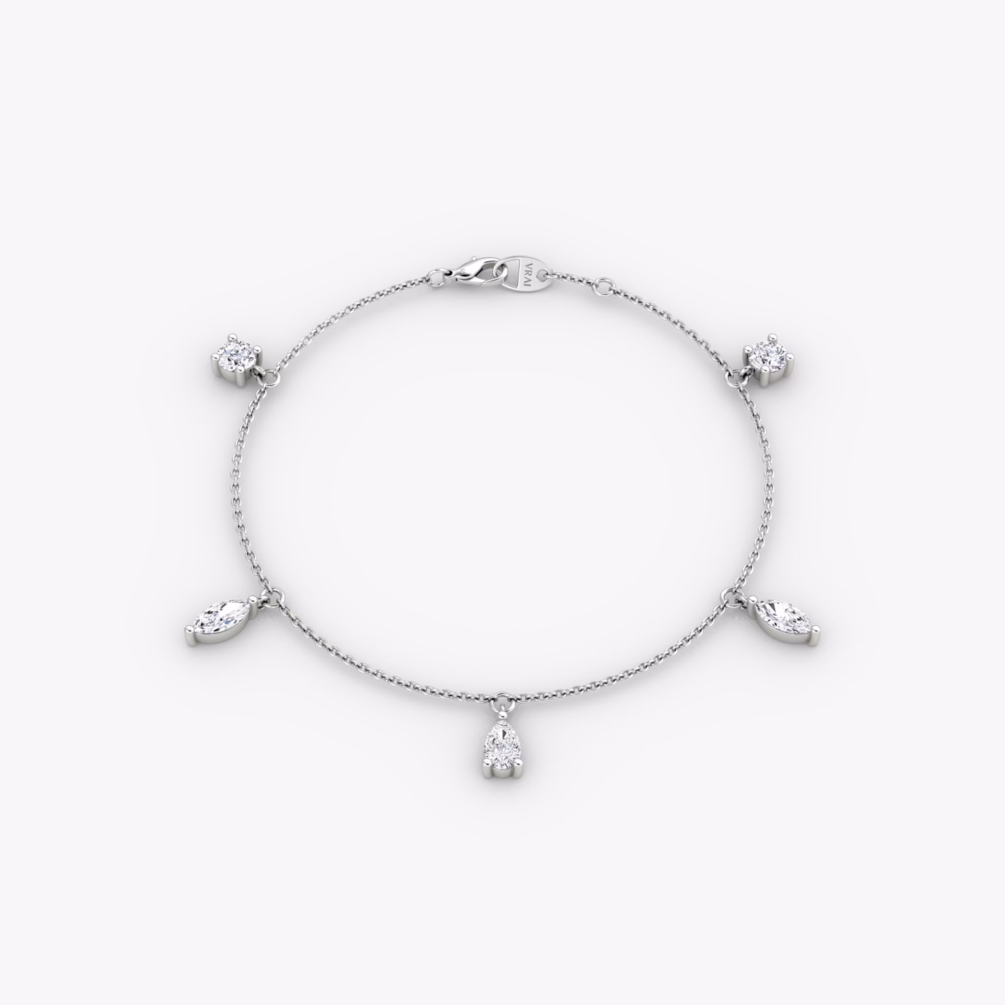 Floating Mixed Shape Bracelet | 14k | White Gold | diamondCount: 5 | diamondSize: large | chainLength: 7