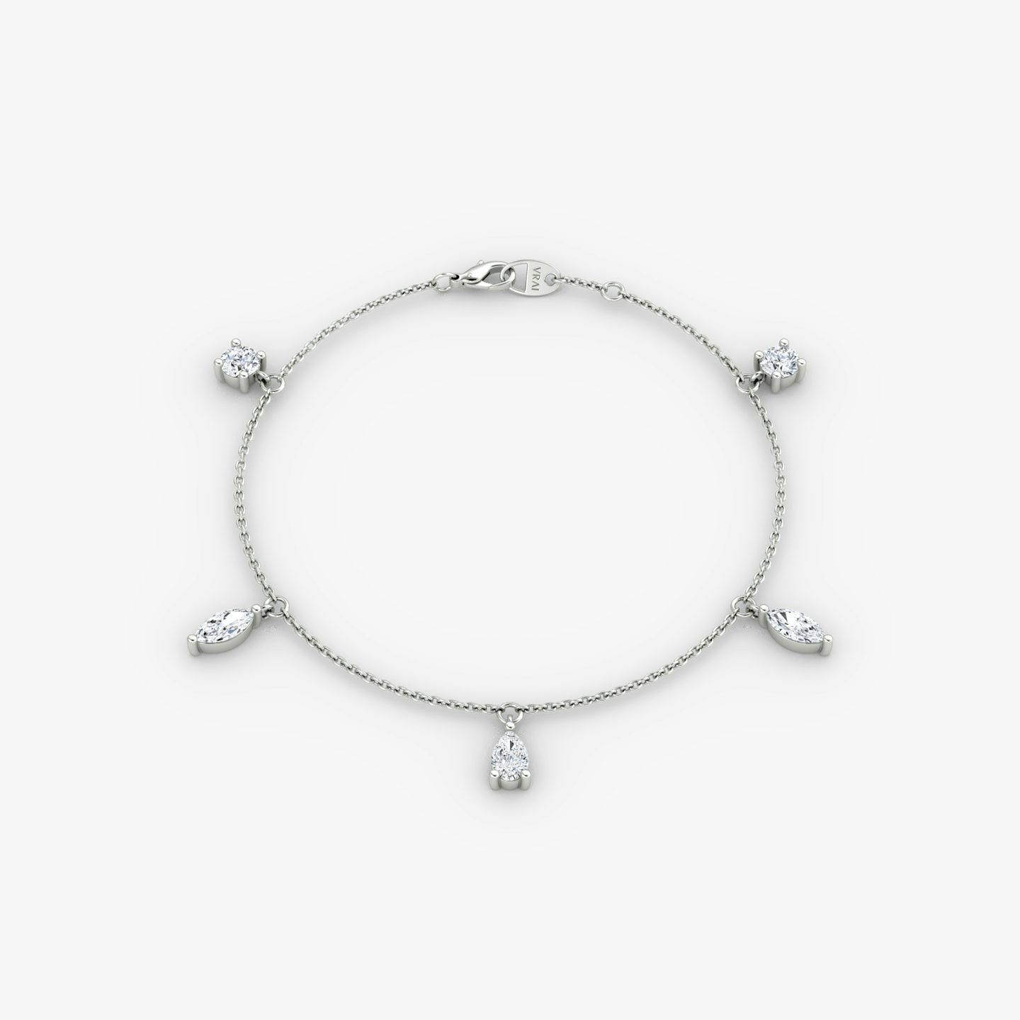Floating Mixed Shape Bracelet | 14k | Weißgold | diamondCount: 5 | diamondSize: large | chainLength: 7