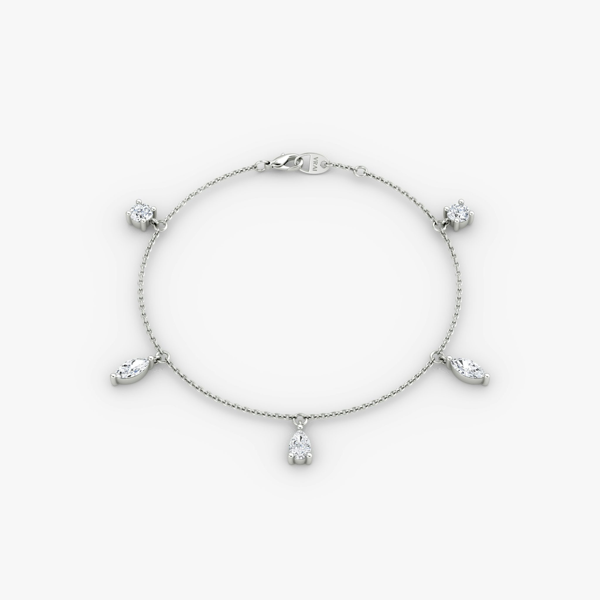 Floating Mixed Shape Bracelet | 14k | White Gold | diamondCount: 5 | diamondSize: large | chainLength: 7