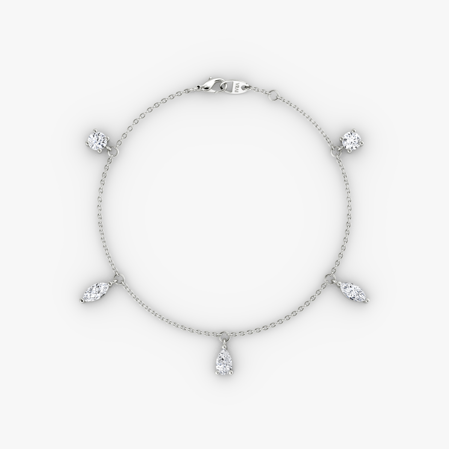 Floating Mixed Shape Bracelet | 14k | White Gold | diamondCount: 5 | diamondSize: large | chainLength: 7