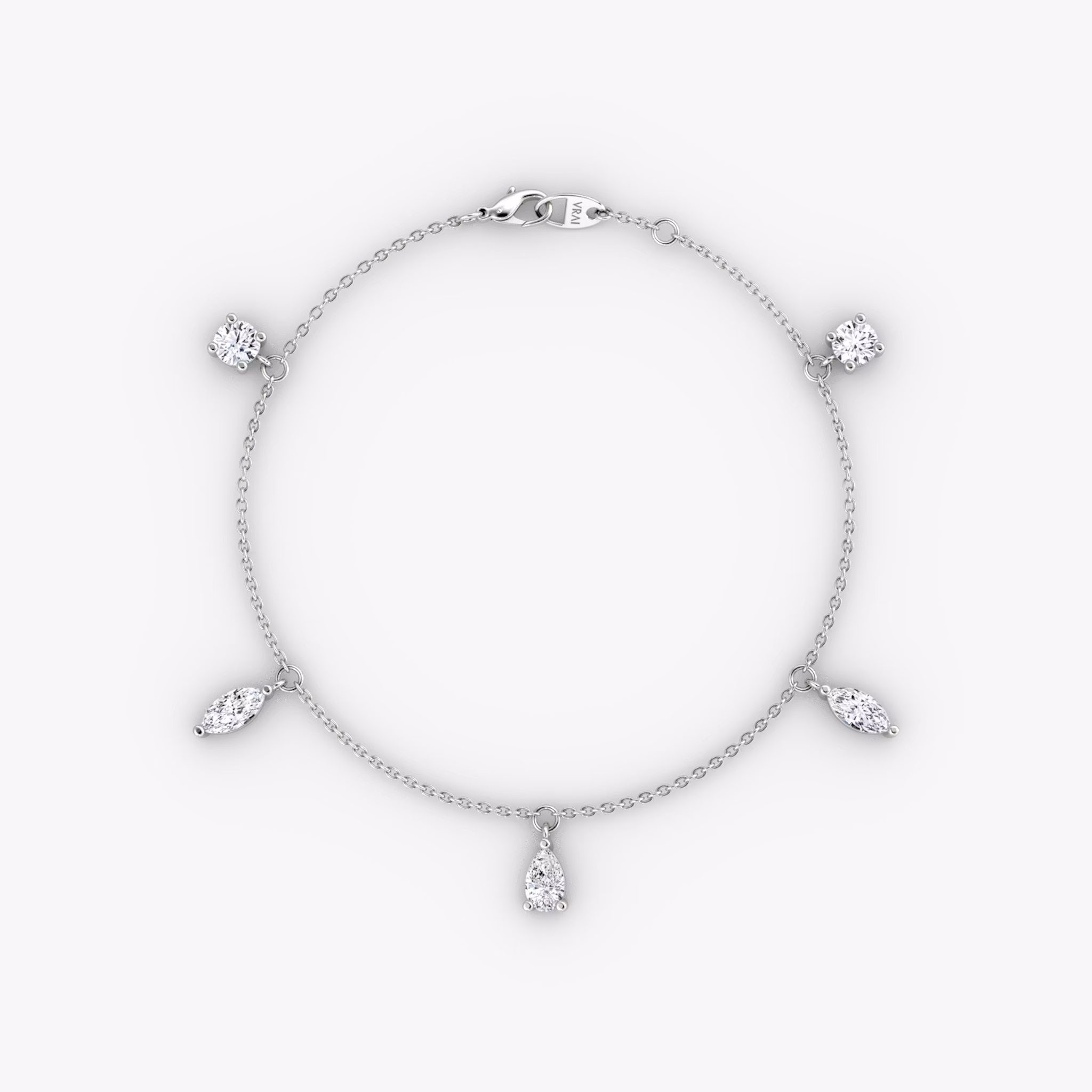 Floating Mixed Shape Bracelet | 14k | White Gold | diamondCount: 5 | diamondSize: large | chainLength: 7
