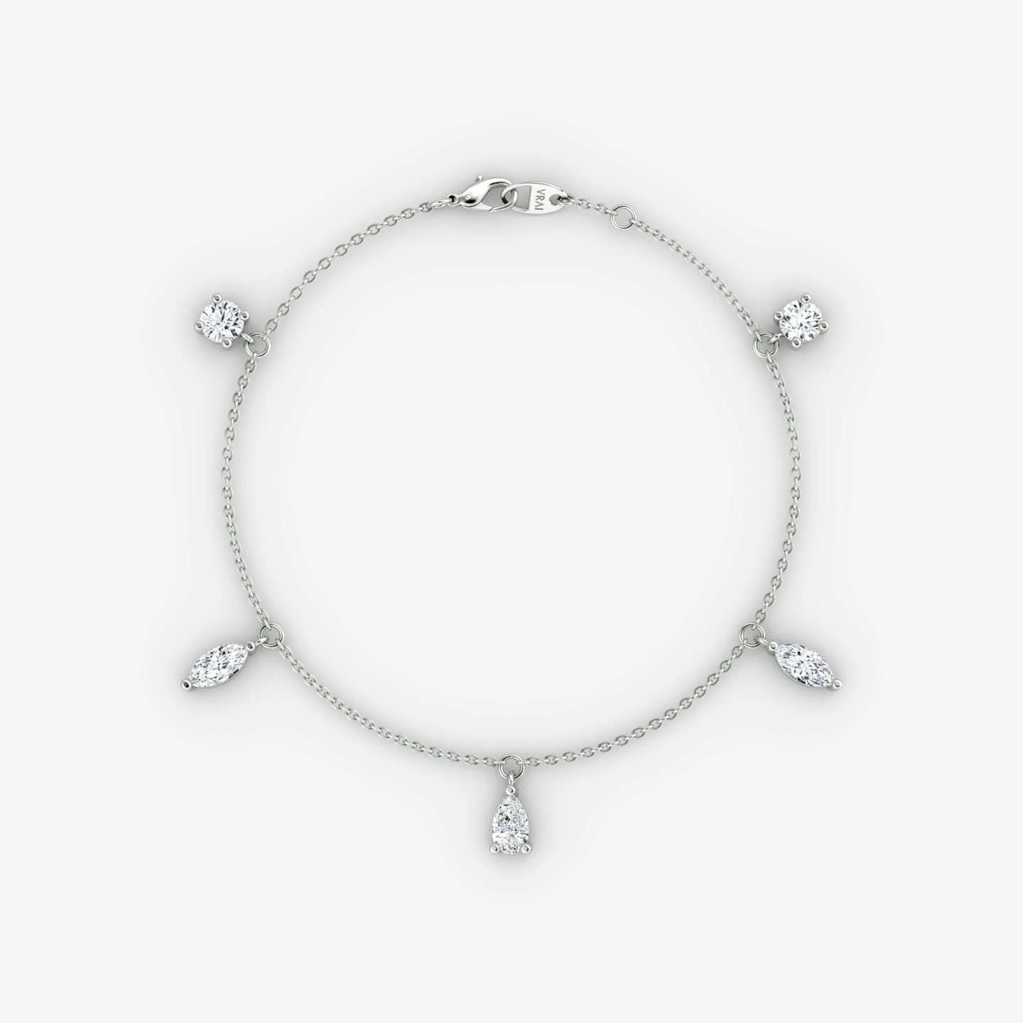 Floating Mixed Shape Bracelet | 14k | Weißgold | diamondCount: 5 | diamondSize: large | chainLength: 7
