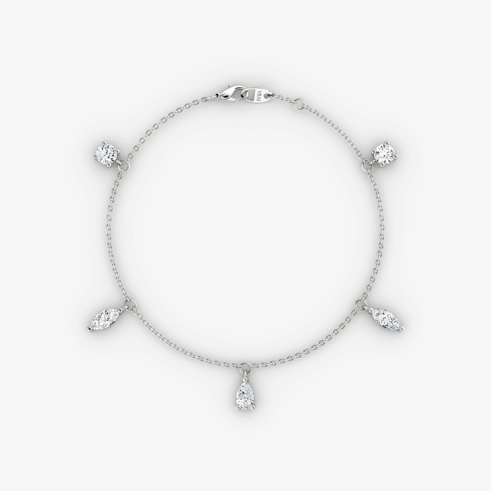 Floating Mixed Shape Bracelet | 14k | White Gold | diamondCount: 5 | diamondSize: large | chainLength: 7