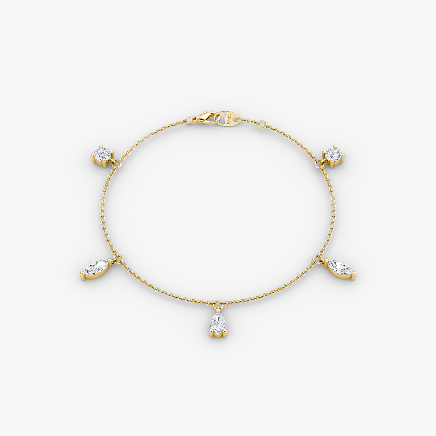 Floating Mixed Shape Bracelet | 14k | Yellow Gold | diamondCount: 5 | diamondSize: large | chainLength: 7