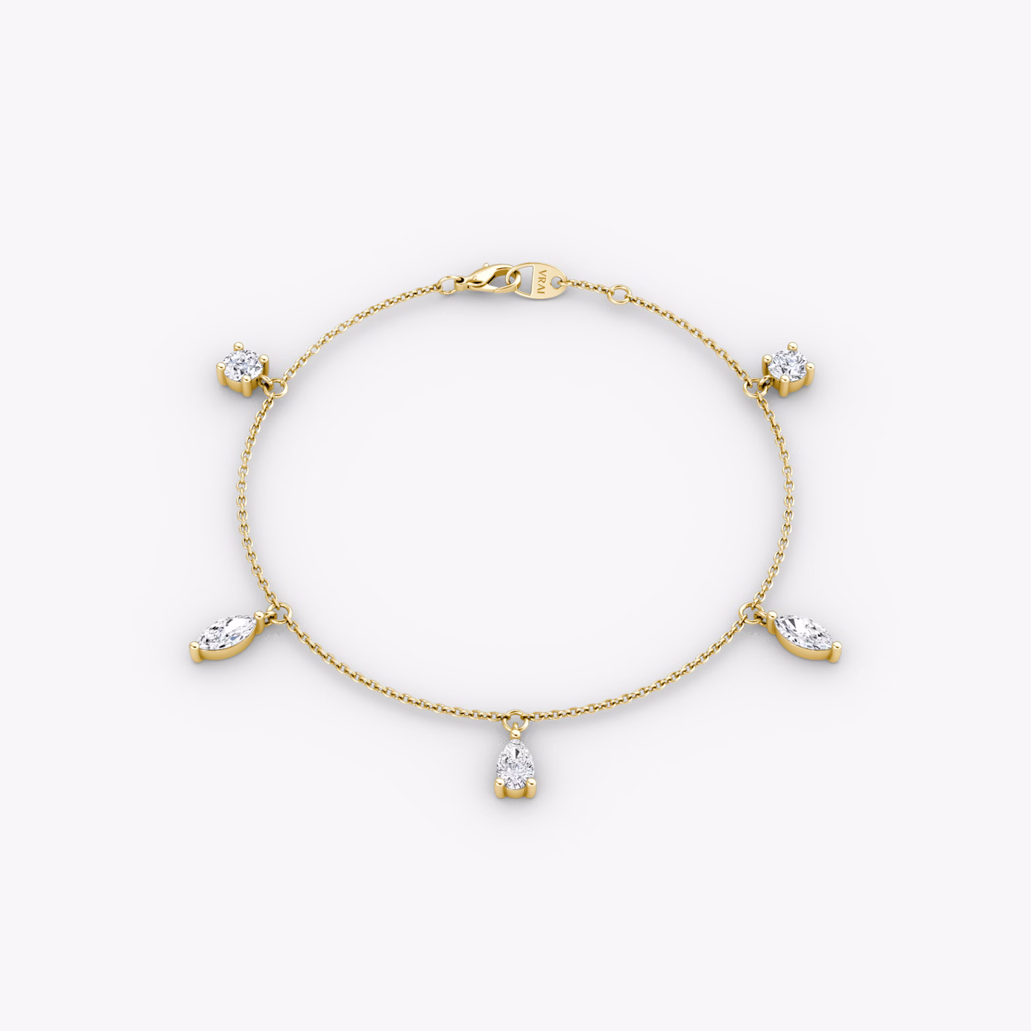 Floating Mixed Shape Bracelet | 14k | Yellow Gold | diamondCount: 5 | diamondSize: large | chainLength: 7