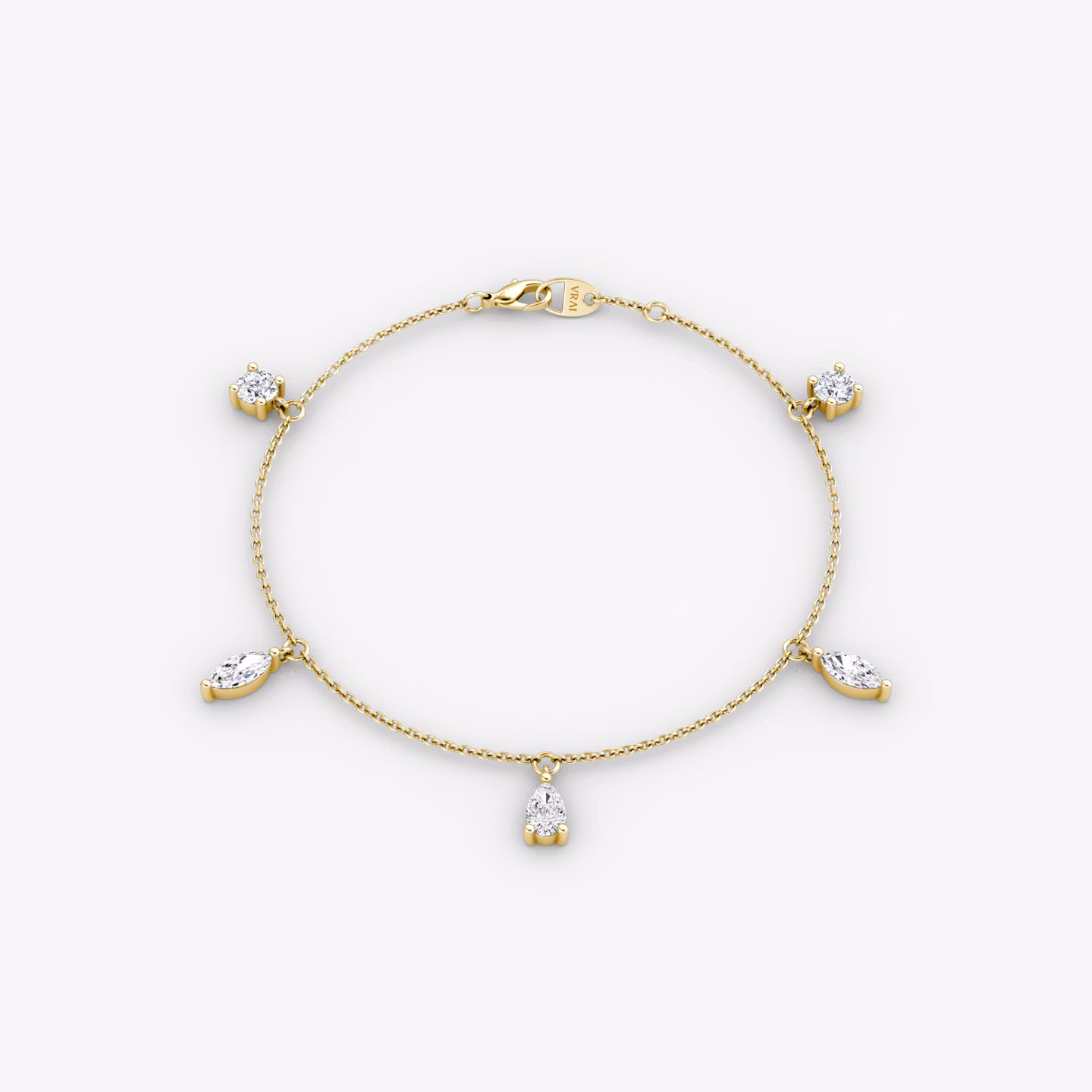 Floating Mixed Shape Bracelet | 14k | Gelbgold | diamondCount: 5 | diamondSize: large | chainLength: 7
