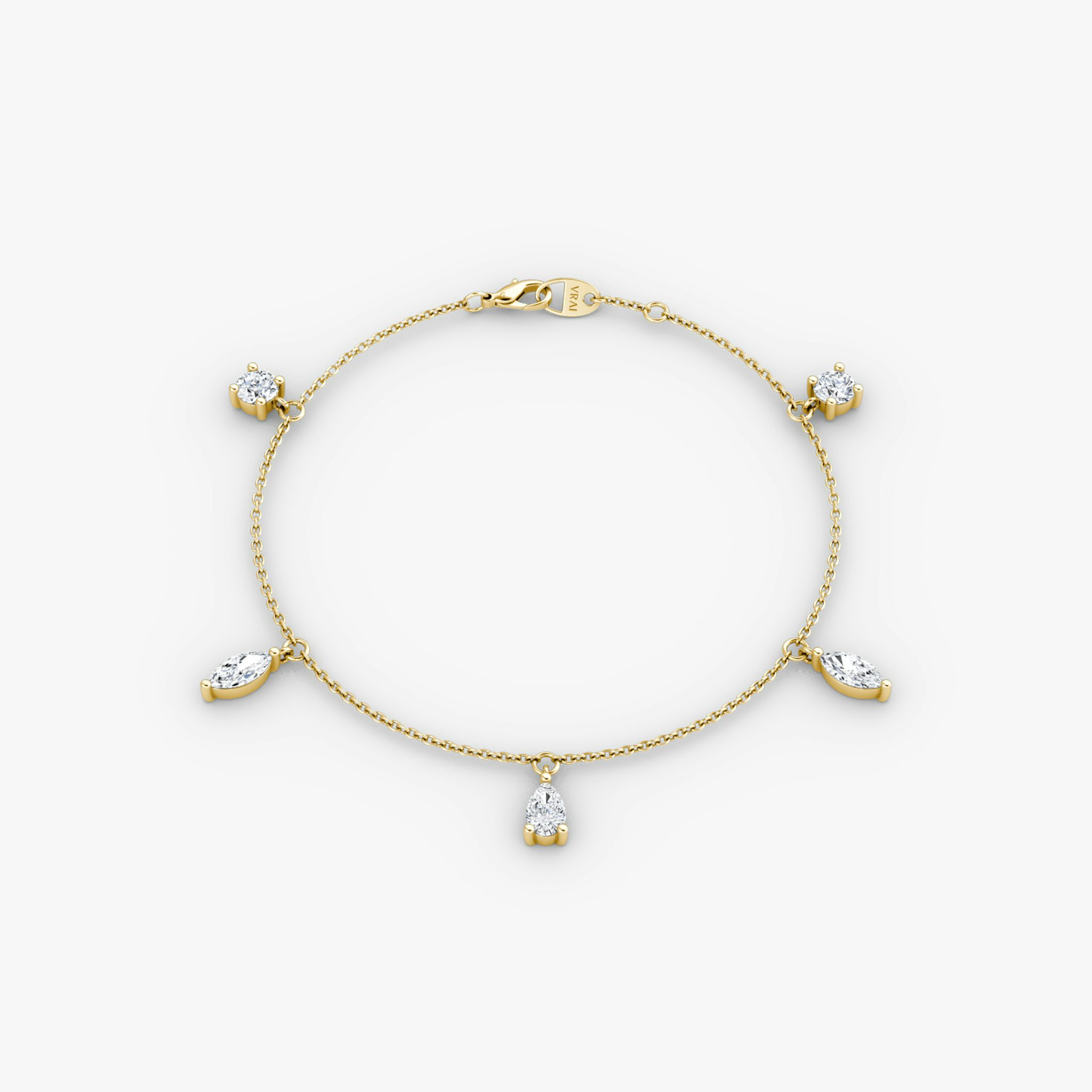 Floating Mixed Shape Bracelet | 14k | Yellow Gold | diamondCount: 5 | diamondSize: large | chainLength: 7