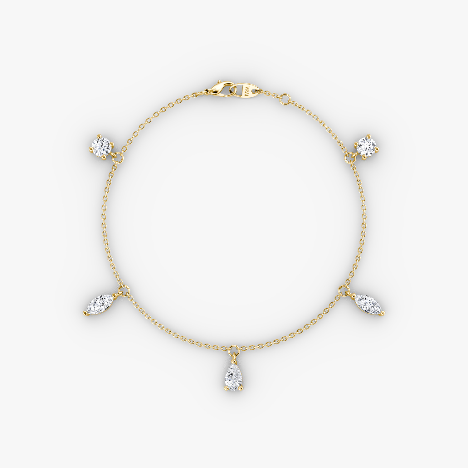 Floating Mixed Shape Bracelet | 14k | Yellow Gold | diamondCount: 5 | diamondSize: large | chainLength: 7