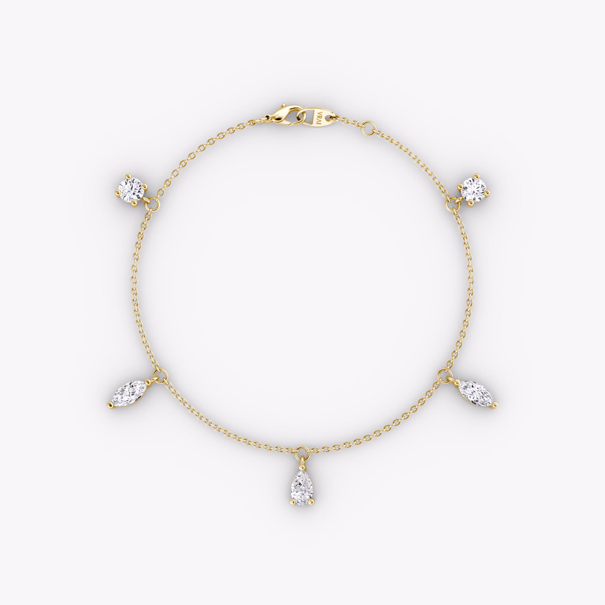 Floating Mixed Shape Bracelet | 14k | Yellow Gold | diamondCount: 5 | diamondSize: large | chainLength: 7