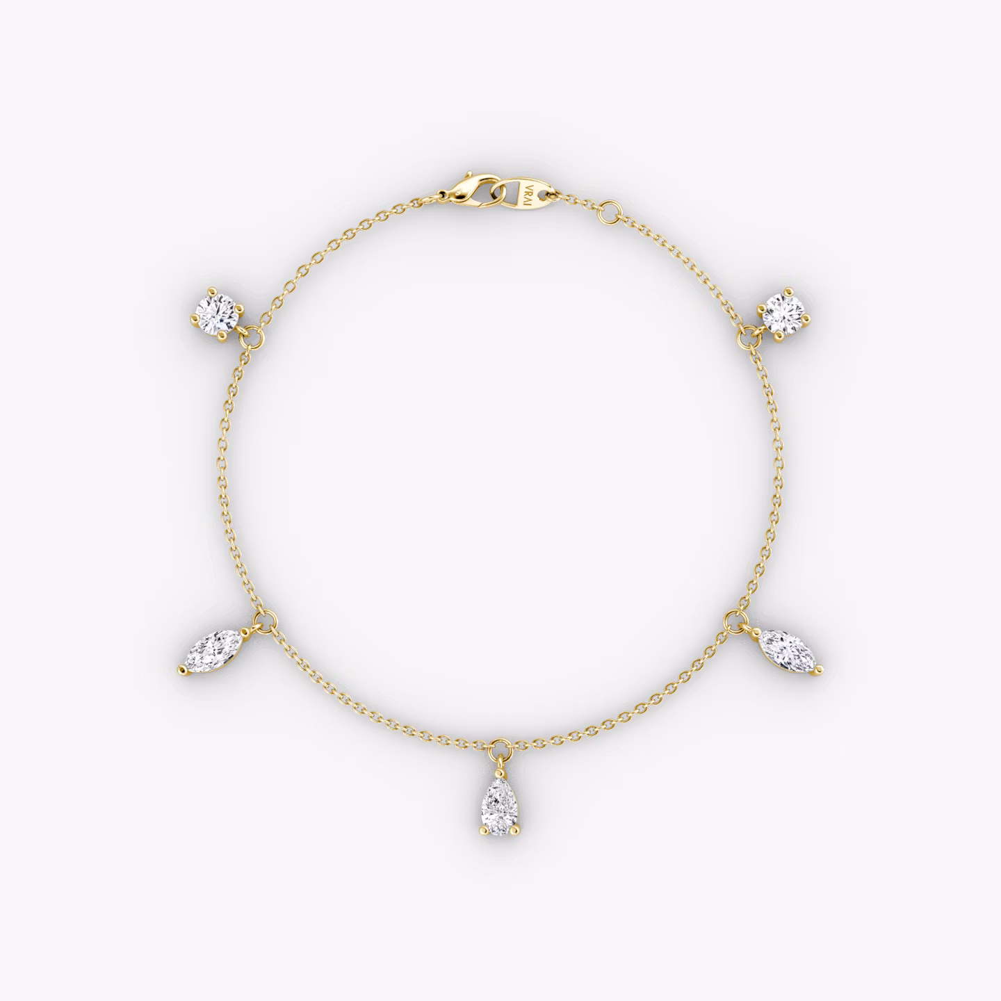 Floating Mixed Shape Bracelet | 14k | Gelbgold | diamondCount: 5 | diamondSize: large | chainLength: 7