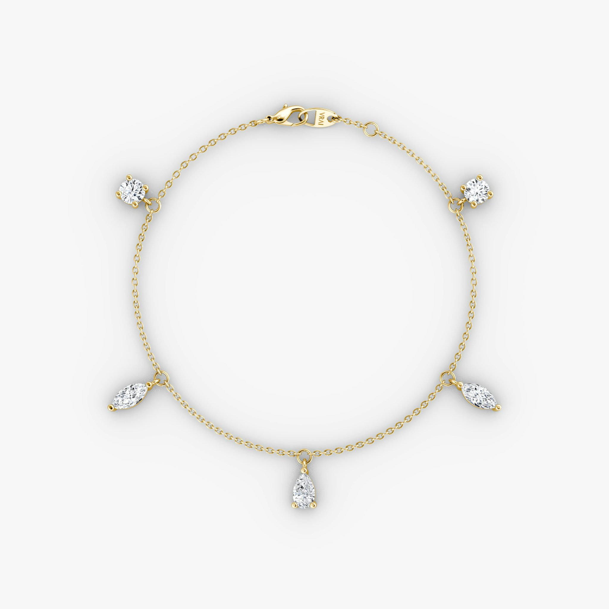 Floating Mixed Shape Bracelet | 14k | Yellow Gold | diamondCount: 5 | diamondSize: large | chainLength: 7