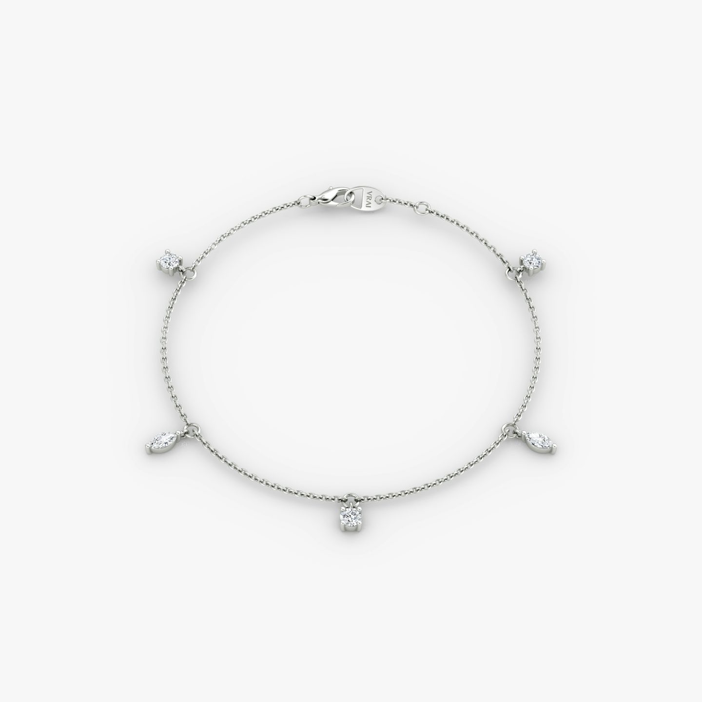 Floating Mixed Shape Bracelet | 14k | White Gold | diamondCount: 5 | diamondSize: original | chainLength: 7