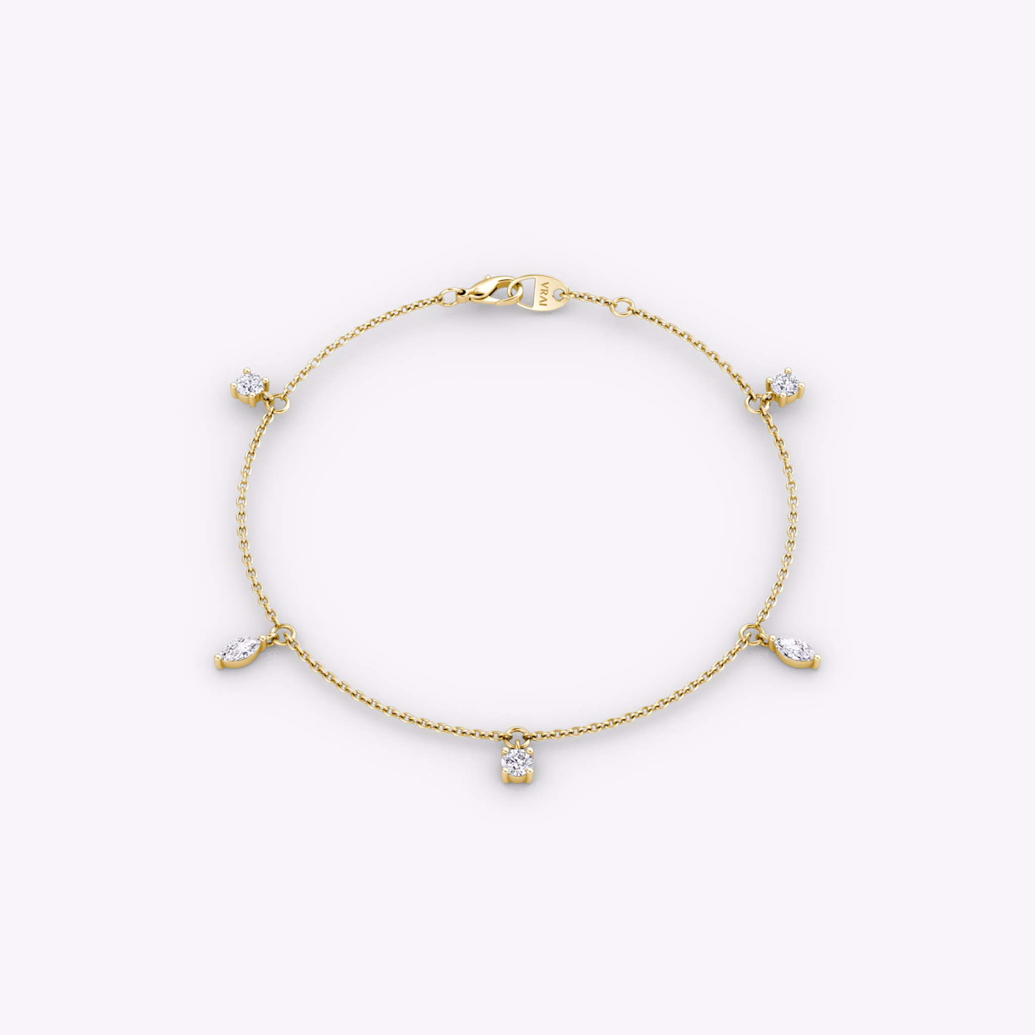 Floating Mixed Shape Bracelet | 14k | Yellow Gold | diamondCount: 5 | diamondSize: original | chainLength: 7