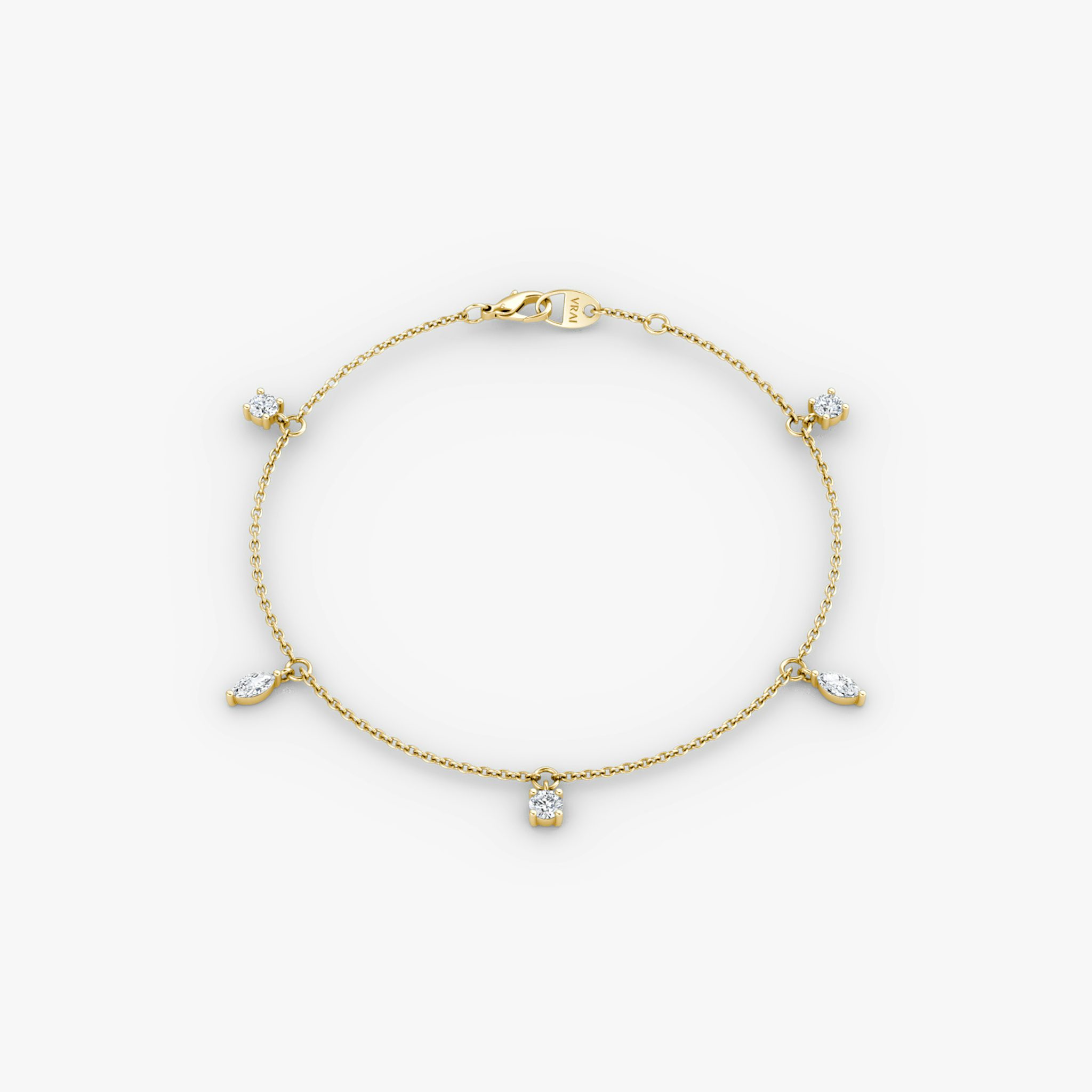 Floating Mixed Shape Bracelet | 14k | Yellow Gold | diamondCount: 5 | diamondSize: original | chainLength: 7
