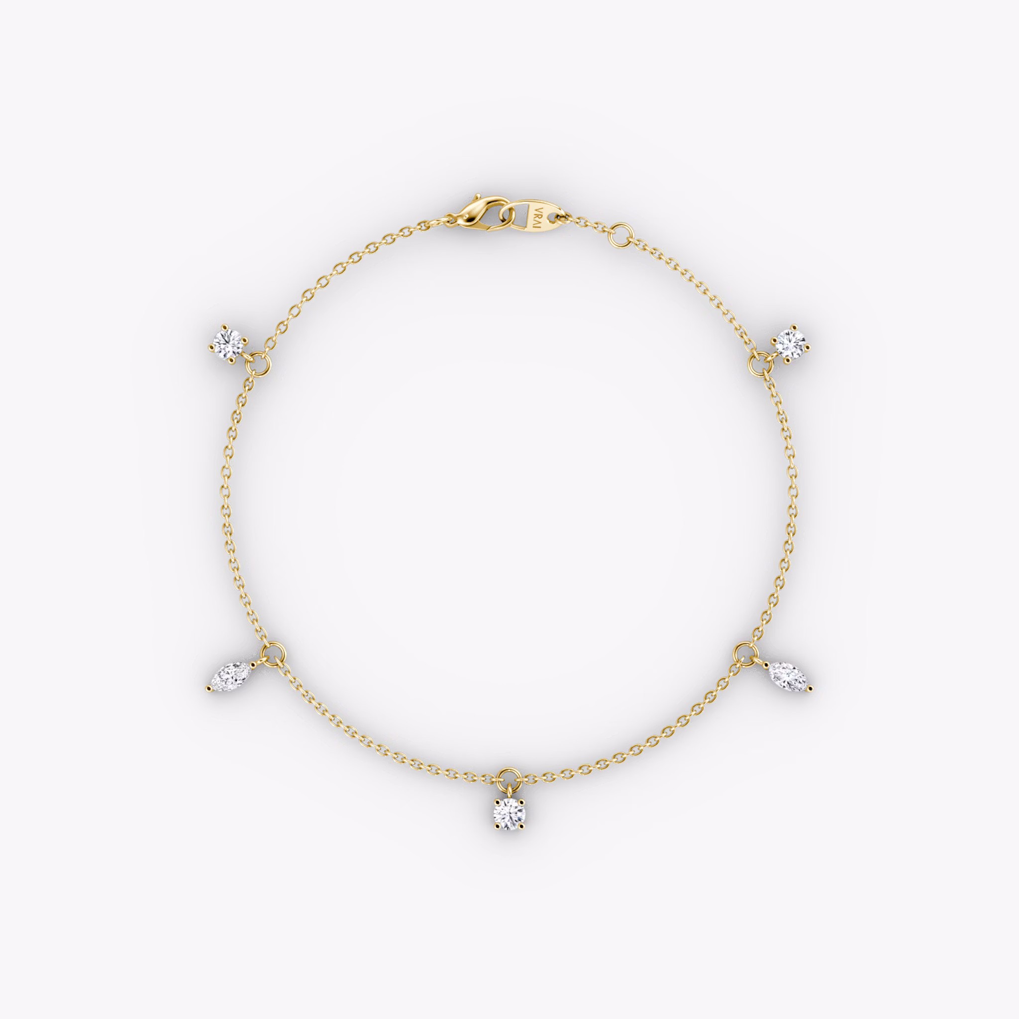 Floating Mixed Shape Bracelet | 14k | Yellow Gold | diamondCount: 5 | diamondSize: original | chainLength: 7