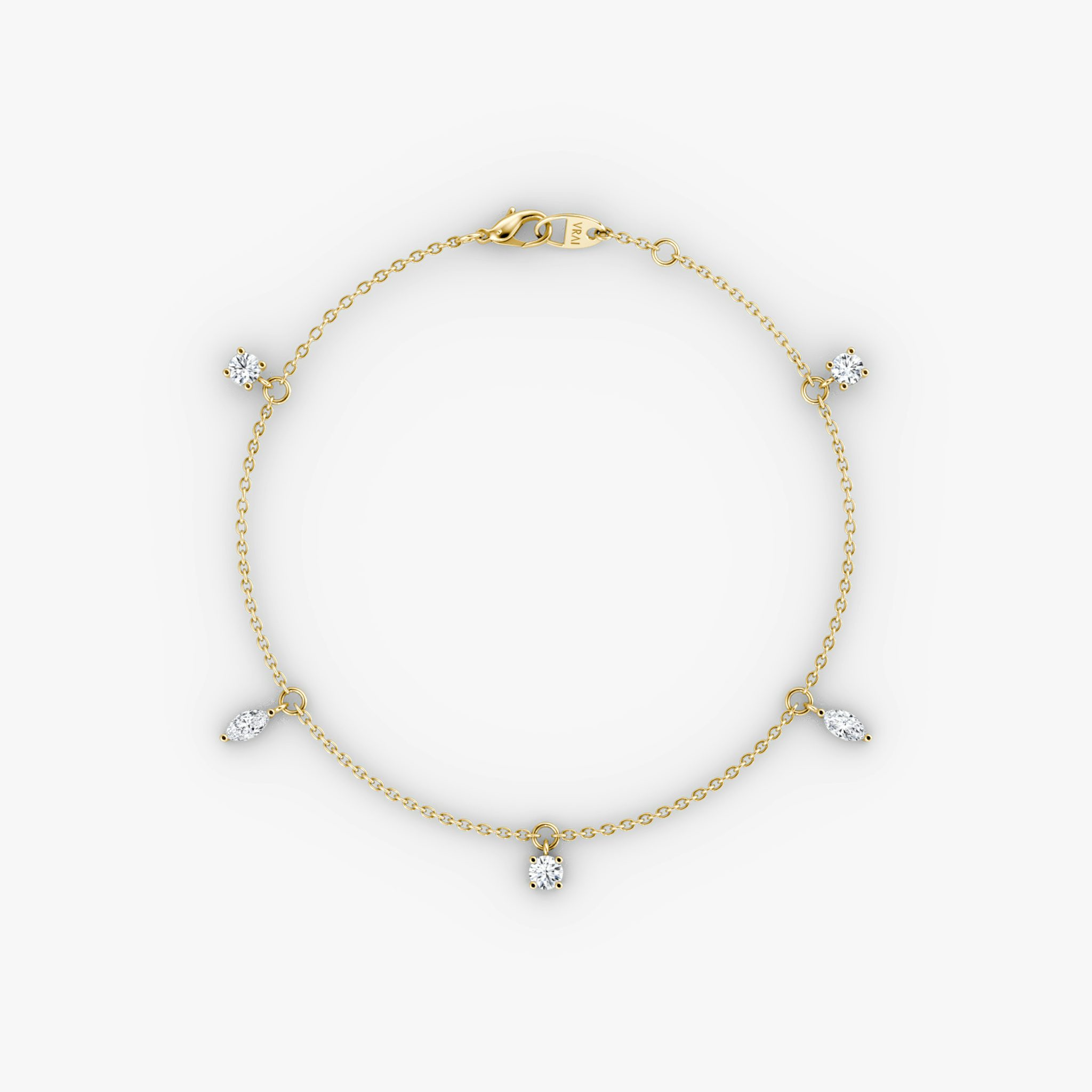 Floating Mixed Shape Bracelet | 14k | Yellow Gold | diamondCount: 5 | diamondSize: original | chainLength: 7