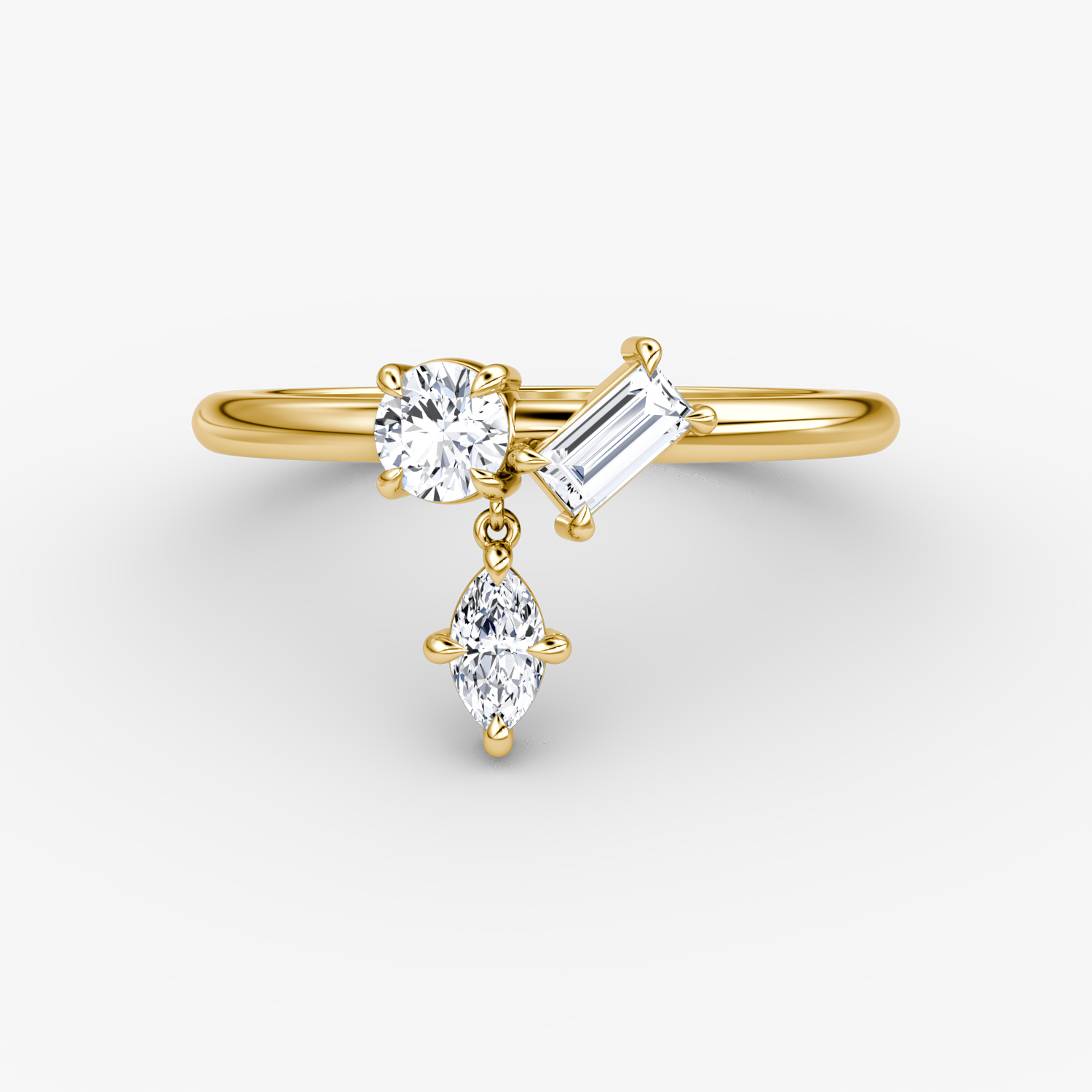 Falling Star Ring round-brilliant+marquise+baguette | Yellow Gold