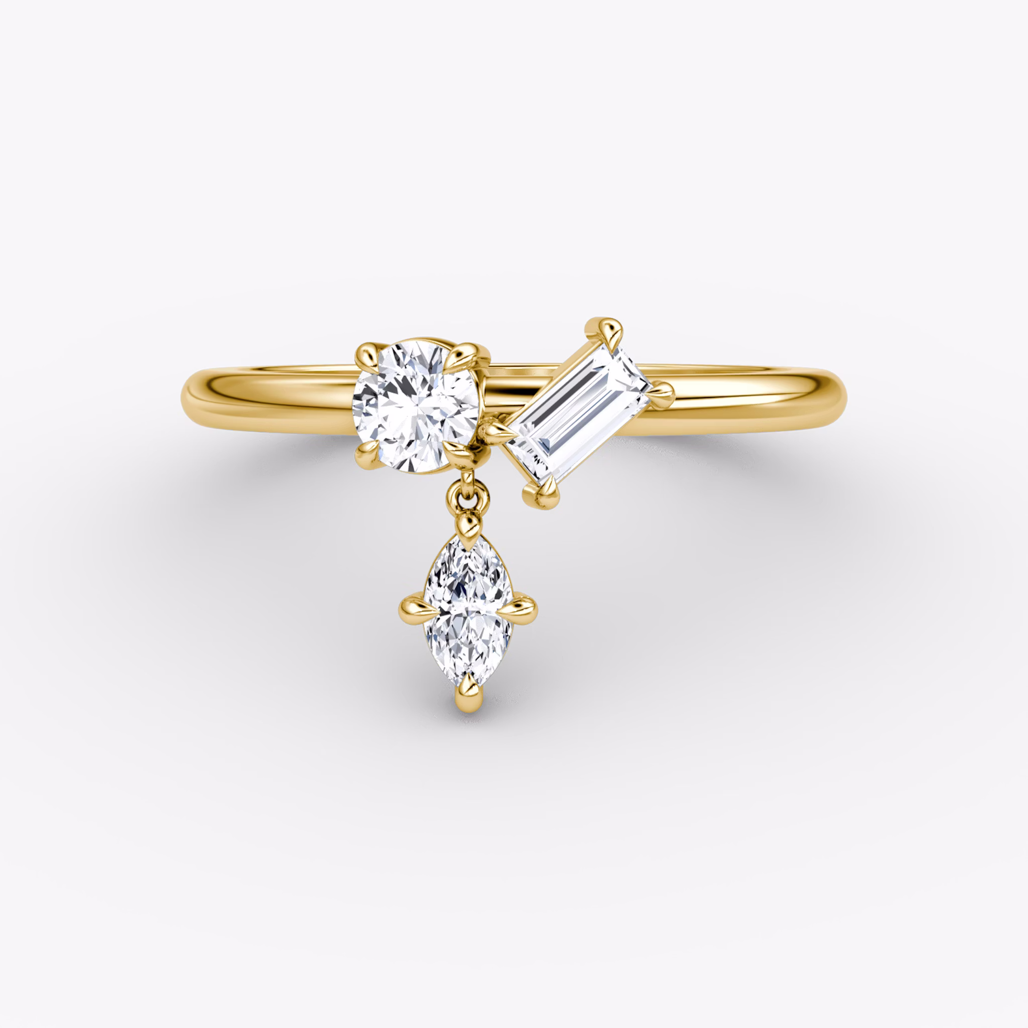 Falling Star Ring | round-brilliant+marquise+baguette | 14k | Yellow Gold