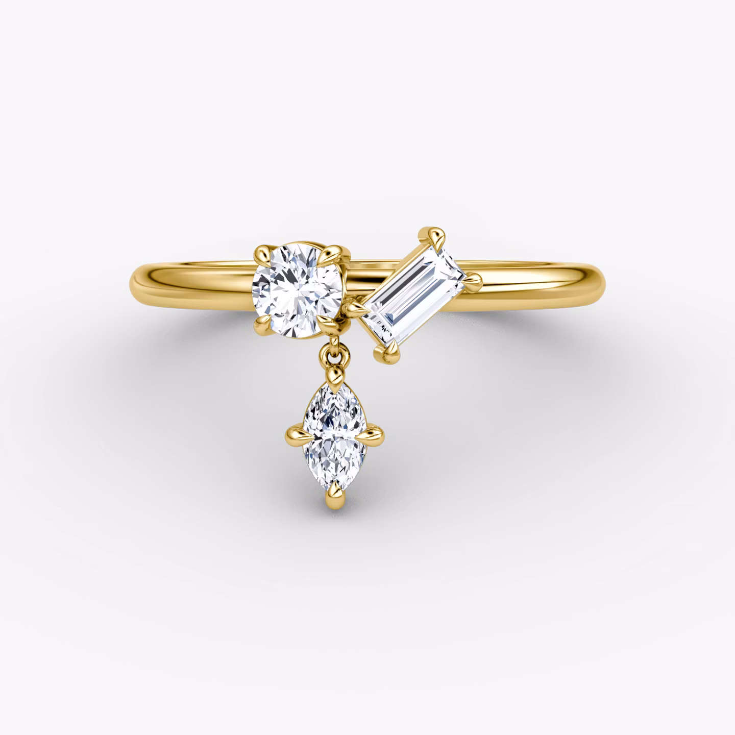 Falling Star Ring round-brilliant+marquise+baguette | Yellow Gold