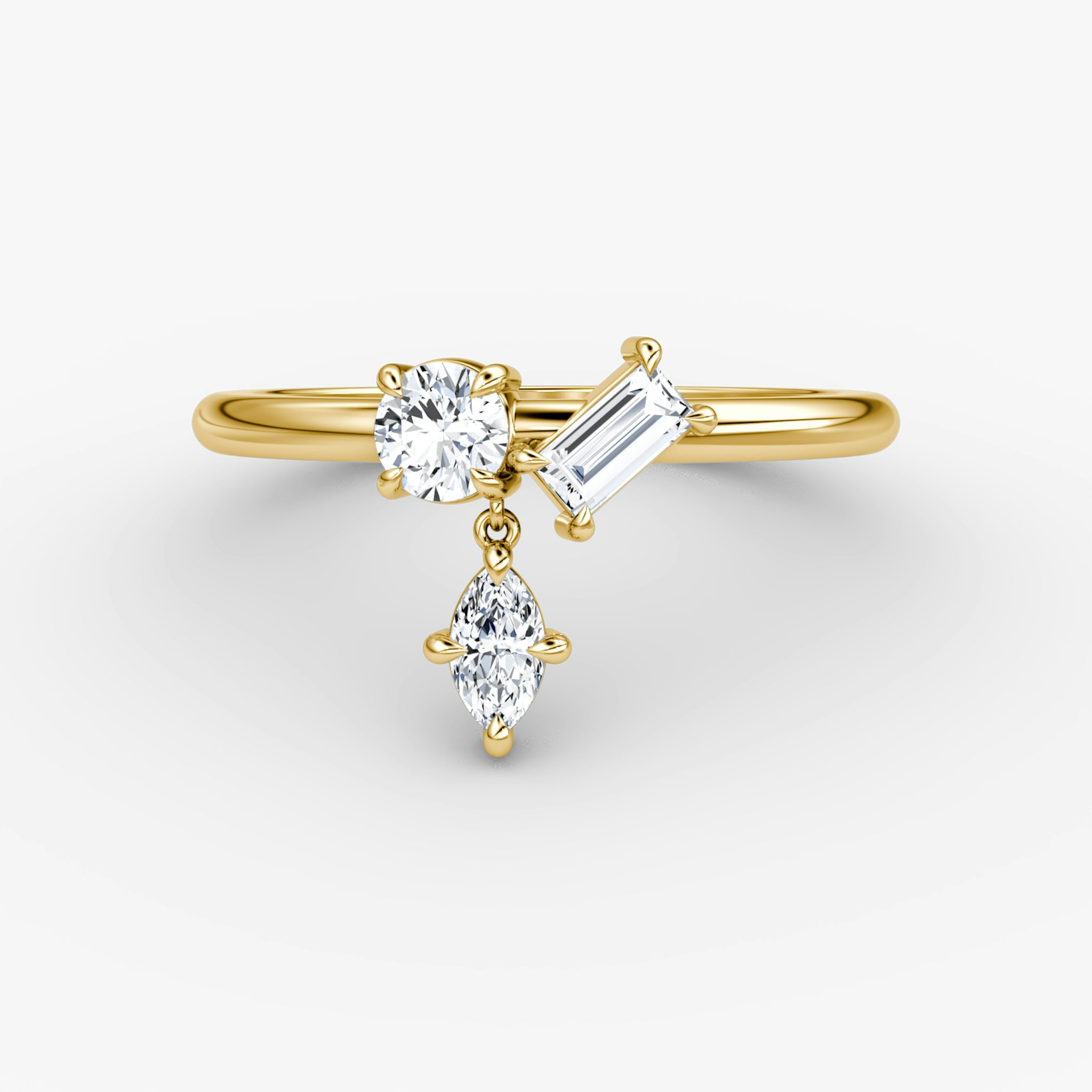 Falling Star Ring | round-brilliant+marquise+baguette | 14k | Yellow Gold