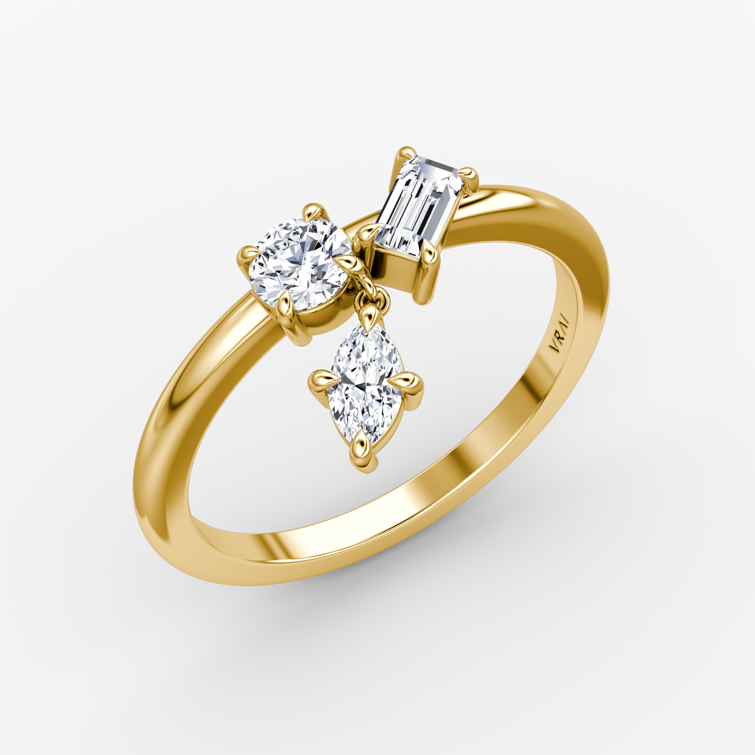 Bague Falling Star | round-brilliant+marquise+baguette | 14k | Or jaune