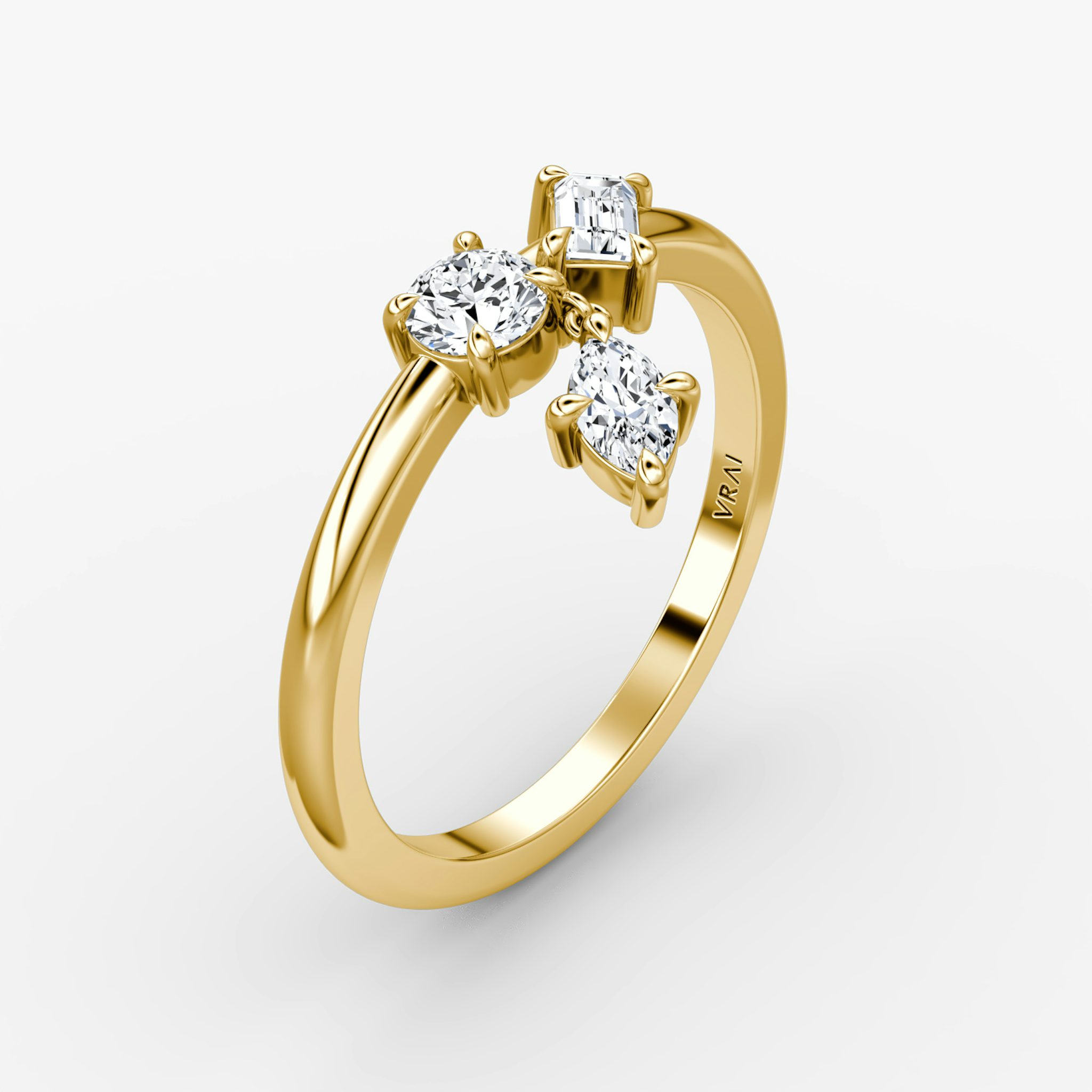 Falling Star Ring | round-brilliant+marquise+baguette | 14k | Yellow Gold