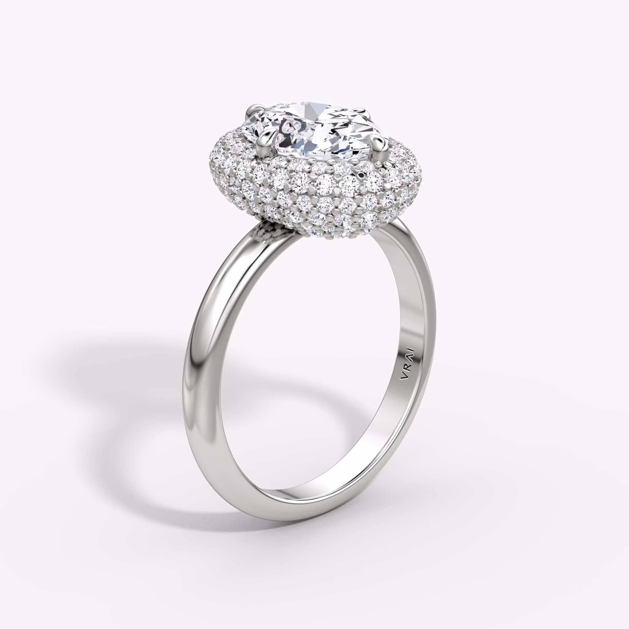 The Pavé Bombée | Oval | 18k | White Gold | bandAccent: Plain | diamondOrientation: vertical | caratWeight: other