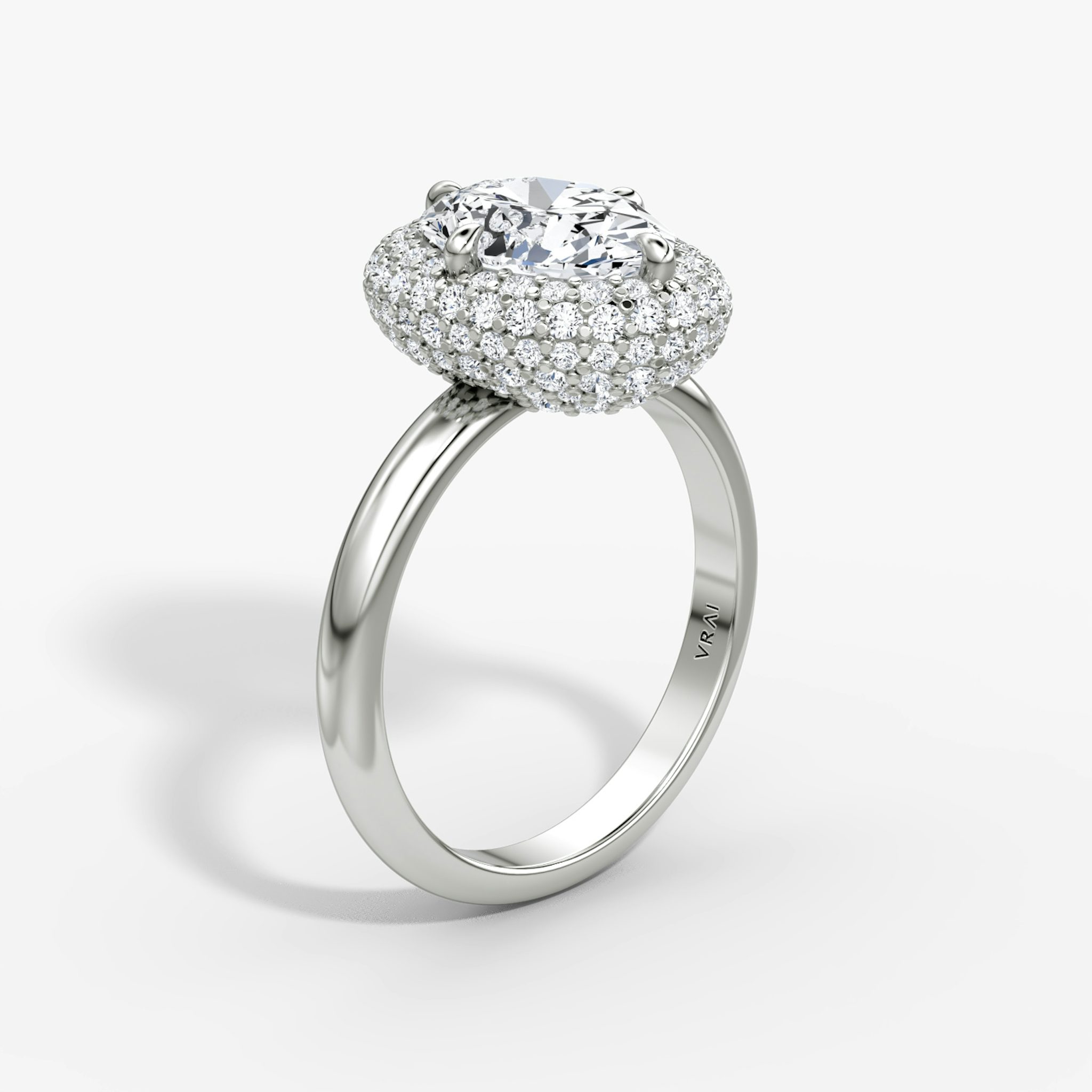 The Pavé Bombée | Oval | 18k | White Gold | bandAccent: Plain | diamondOrientation: vertical | caratWeight: other