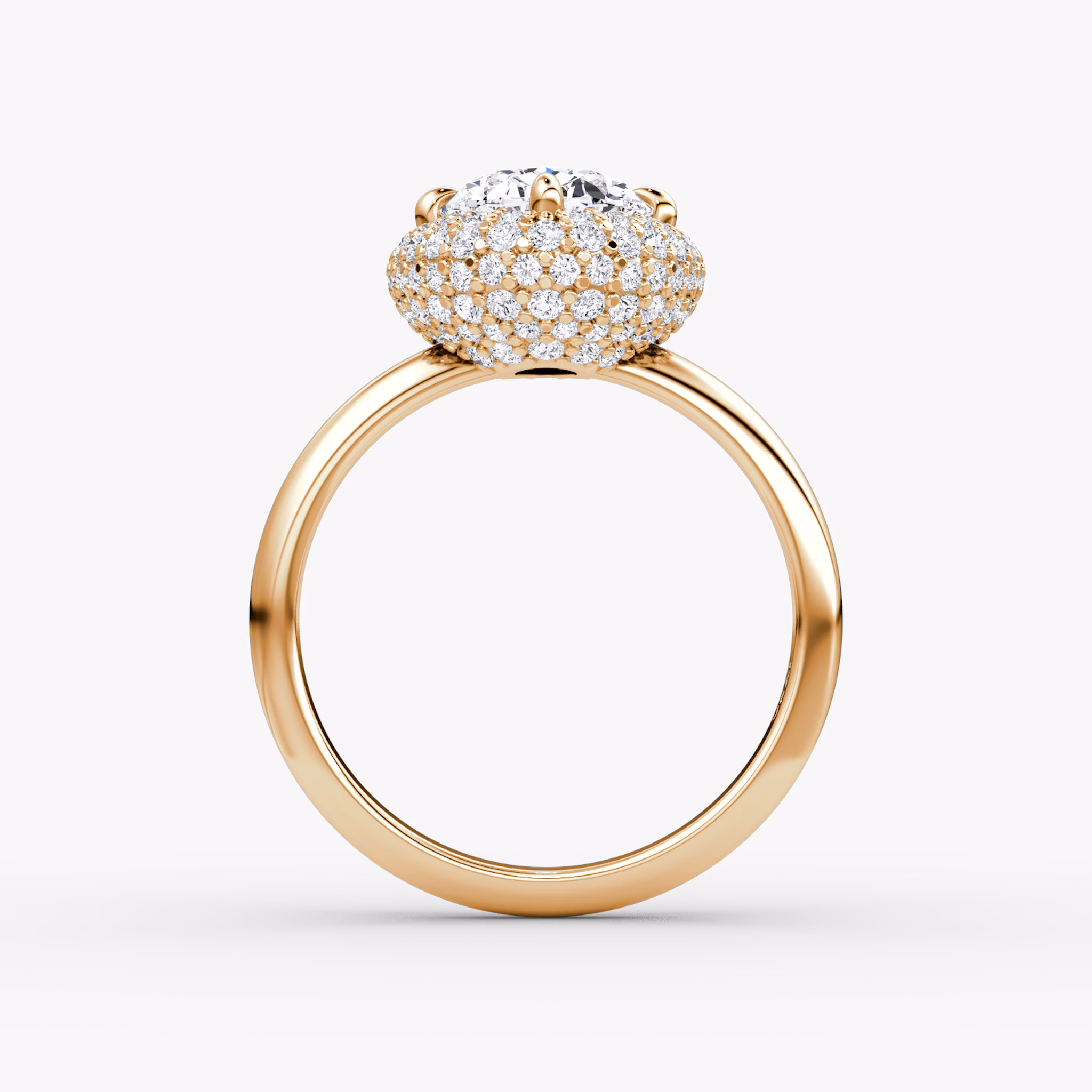 The Pavé Bombée | Oval | 14k | Rose Gold | bandAccent: Plain | diamondOrientation: vertical | caratWeight: other