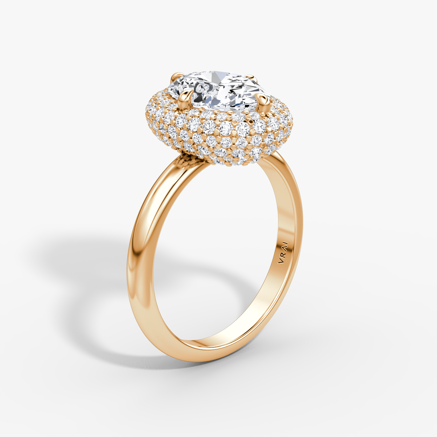 The Pavé Bombée | Oval | 14k | Rose Gold | bandAccent: Plain | diamondOrientation: vertical | caratWeight: other