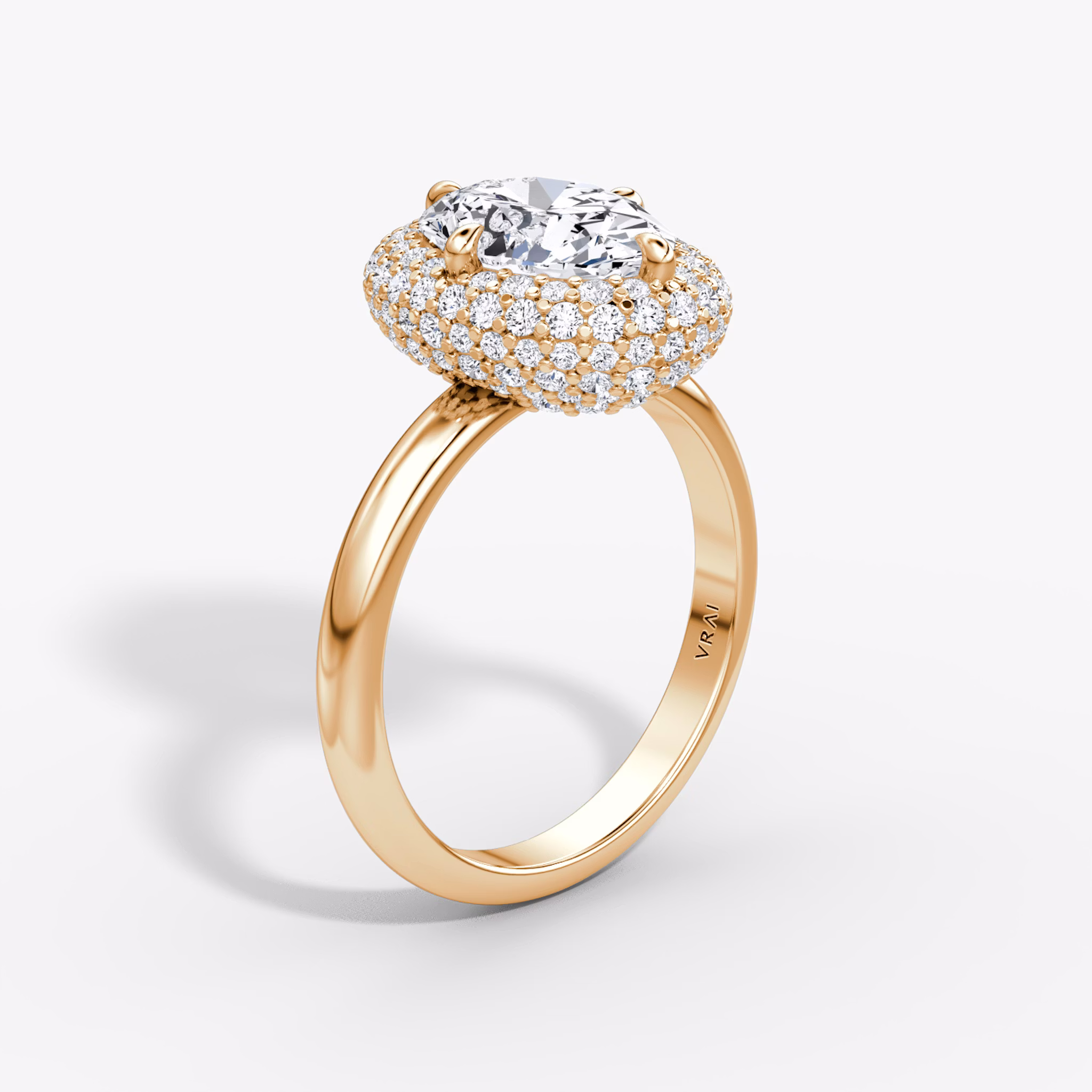 The Pavé Bombée | Oval | 14k | Rose Gold | bandAccent: Plain | diamondOrientation: vertical | caratWeight: other