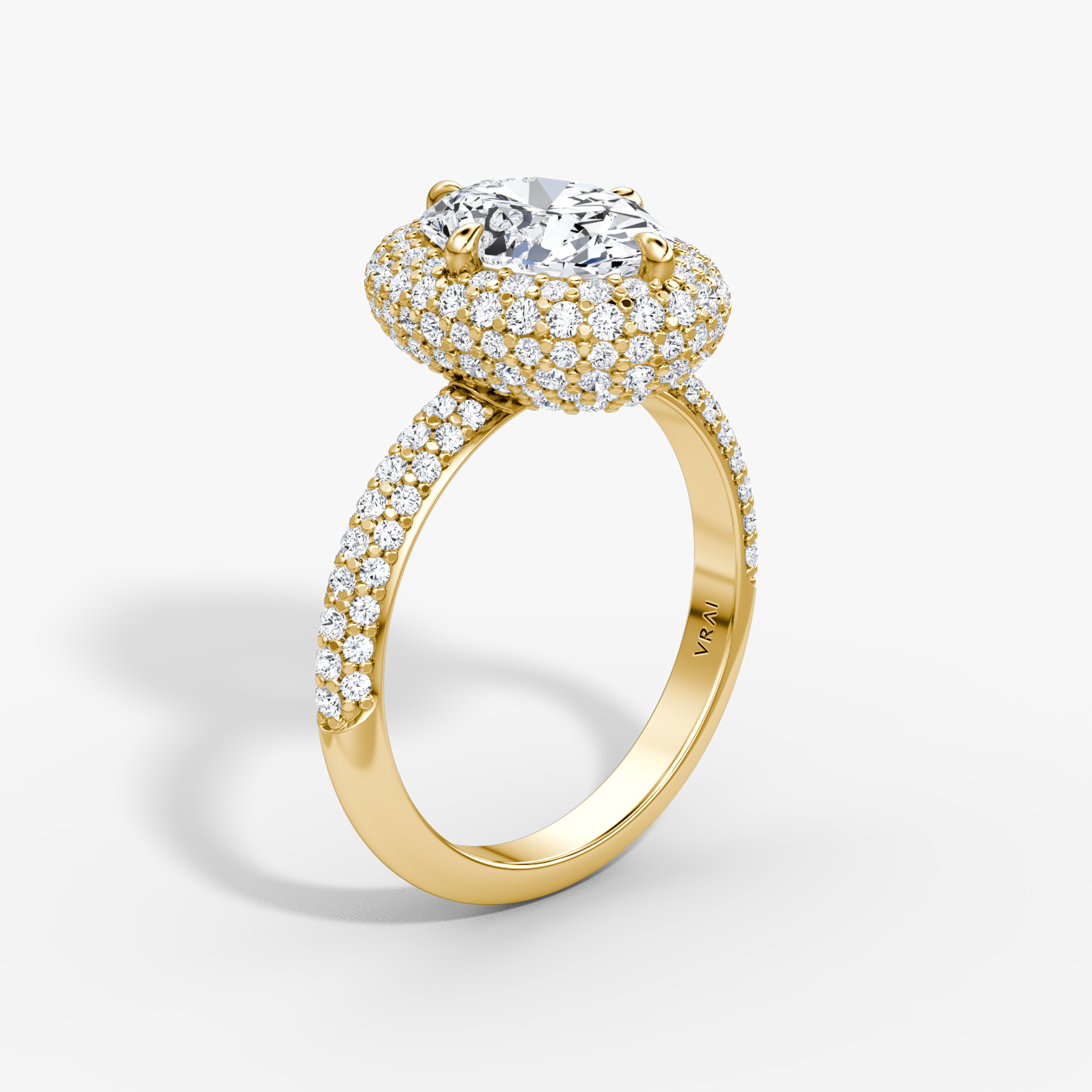 Bague de fiançailles Pavé Bombée | Ovale | 18k | Or jaune | bandAccent: Pavé | diamondOrientation: vertical | caratWeight: other