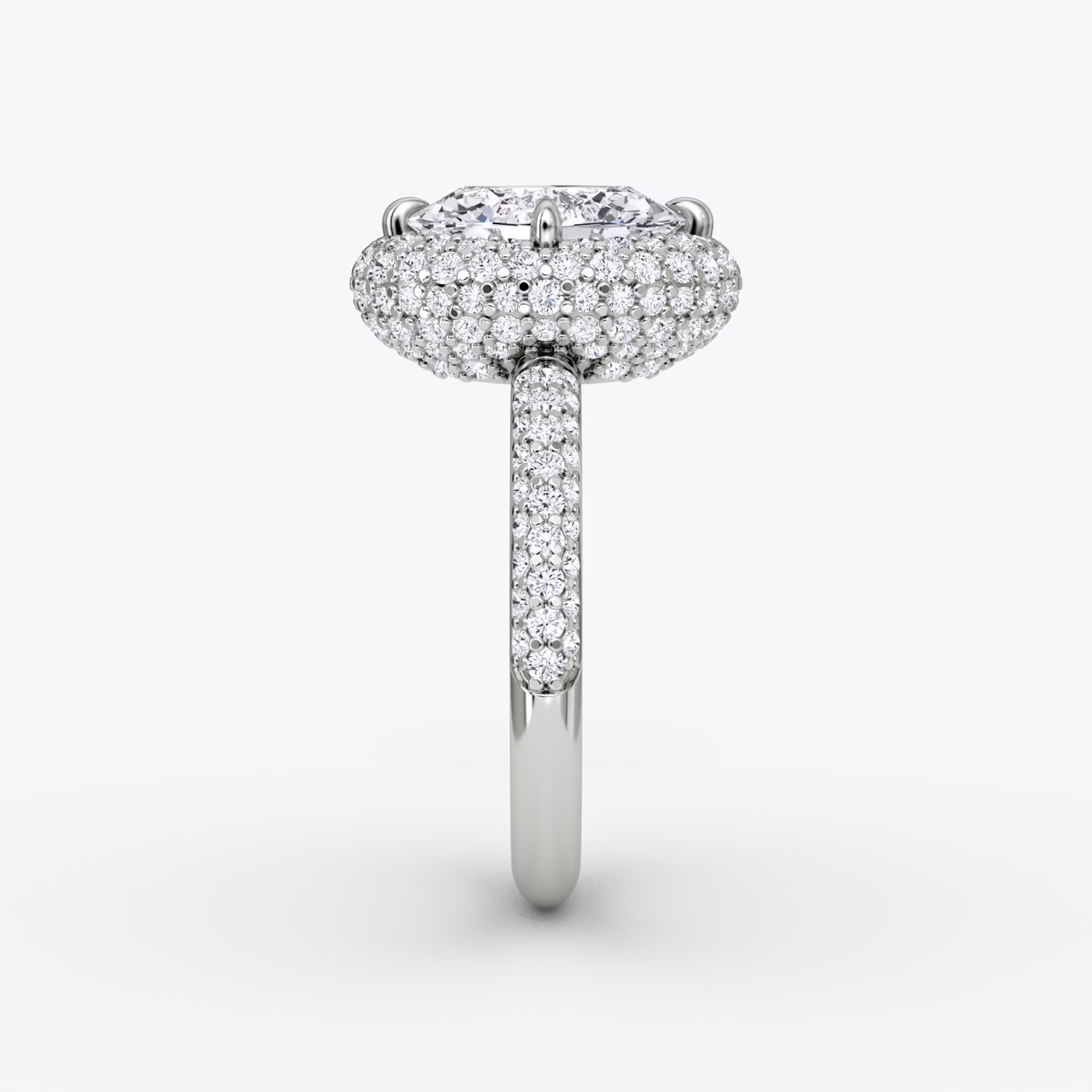 The Pavé Bombée | Oval | 18k | White Gold | bandAccent: Pavé | diamondOrientation: vertical | caratWeight: other