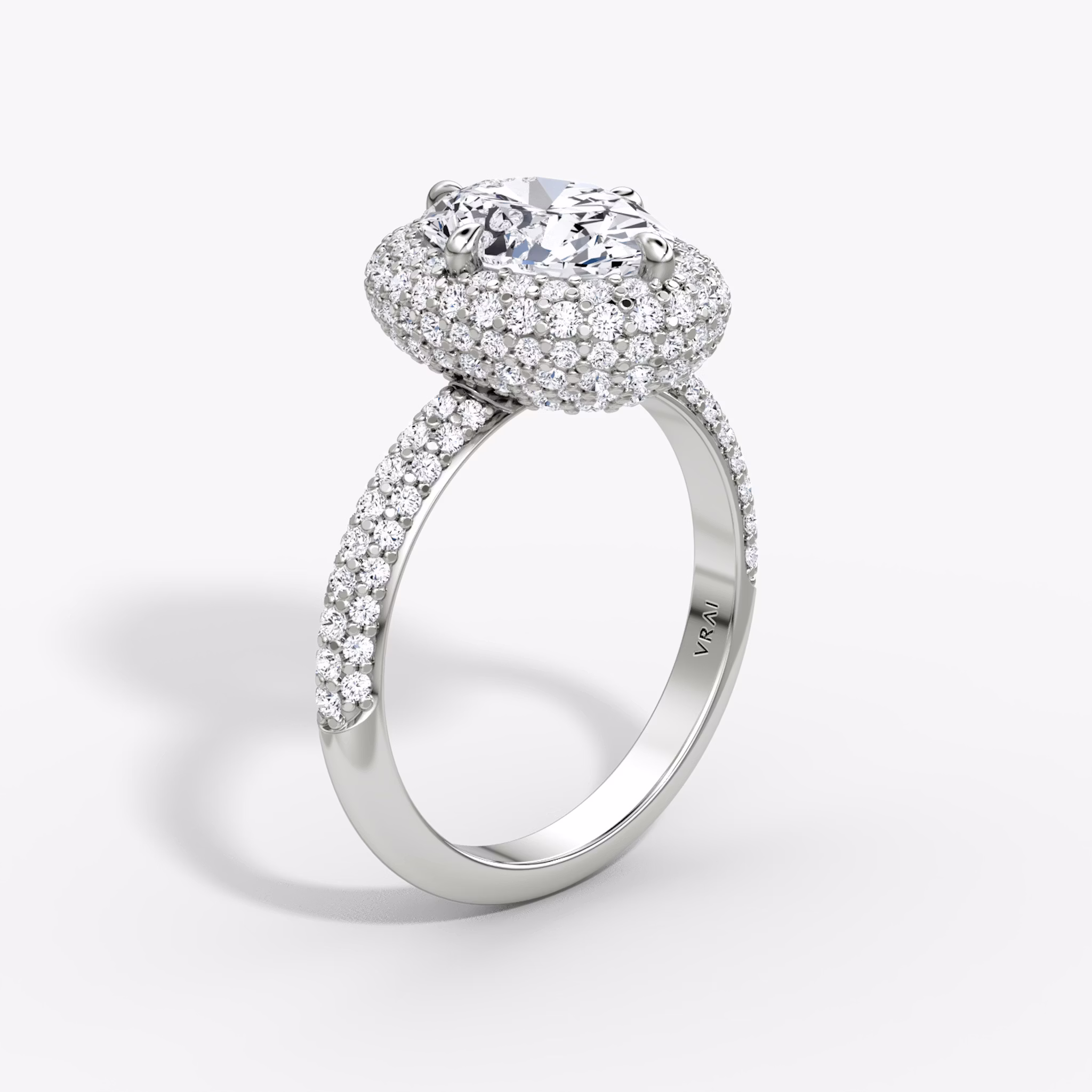 The Pavé Bombée | Oval | 18k | White Gold | bandAccent: Pavé | diamondOrientation: vertical | caratWeight: other