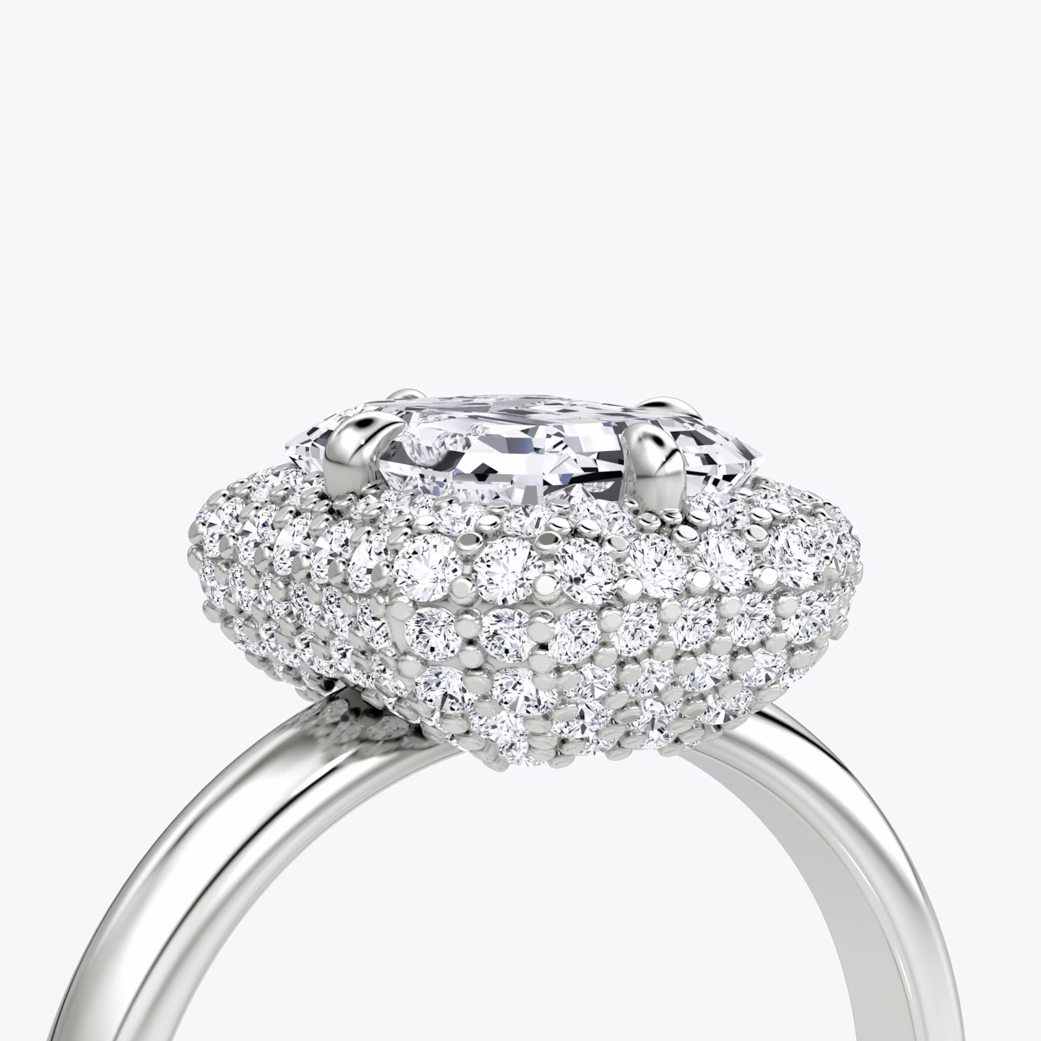 The Pavé Bombée | Emerald | 18k | White Gold | bandAccent: Plain | diamondOrientation: vertical | caratWeight: other