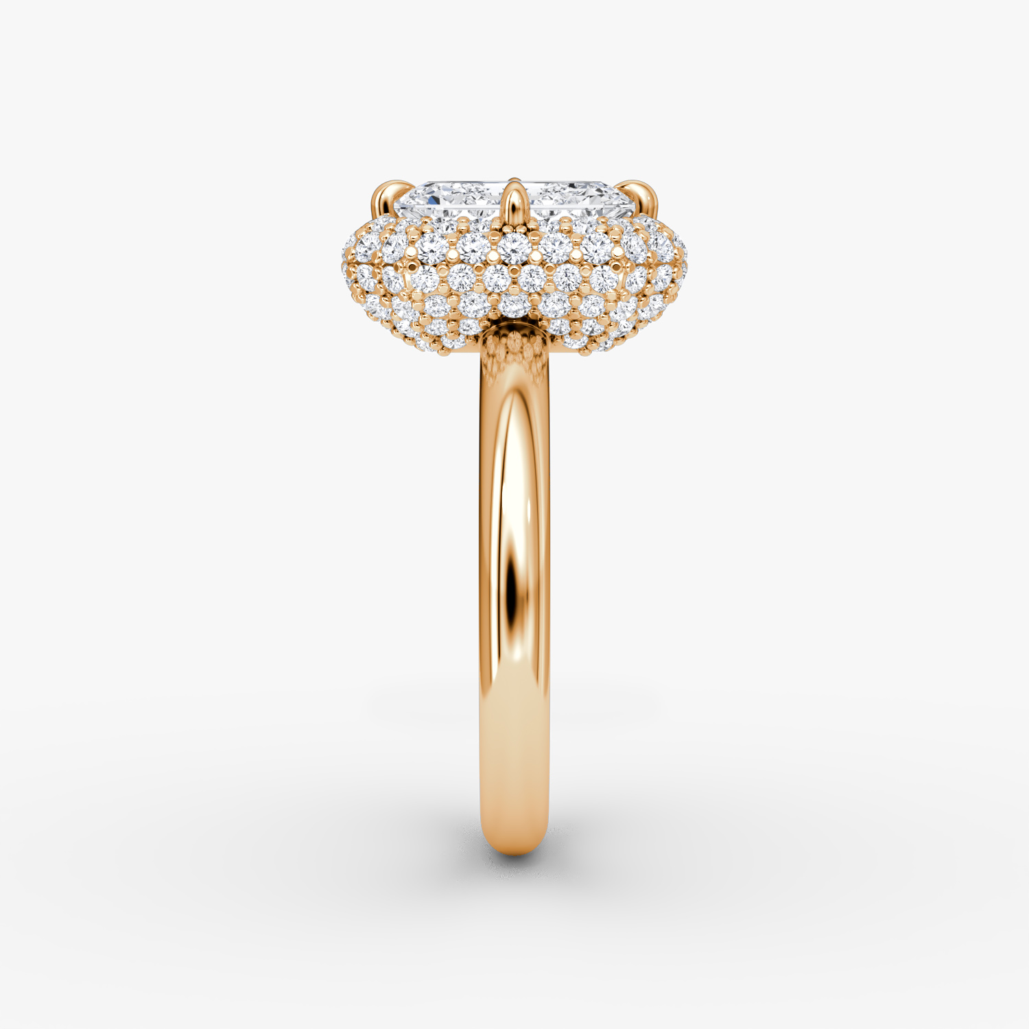 Bague de fiançailles Pavé Bombée | Émeraude | 14k | Or rose | bandAccent: Simple | diamondOrientation: vertical | caratWeight: other