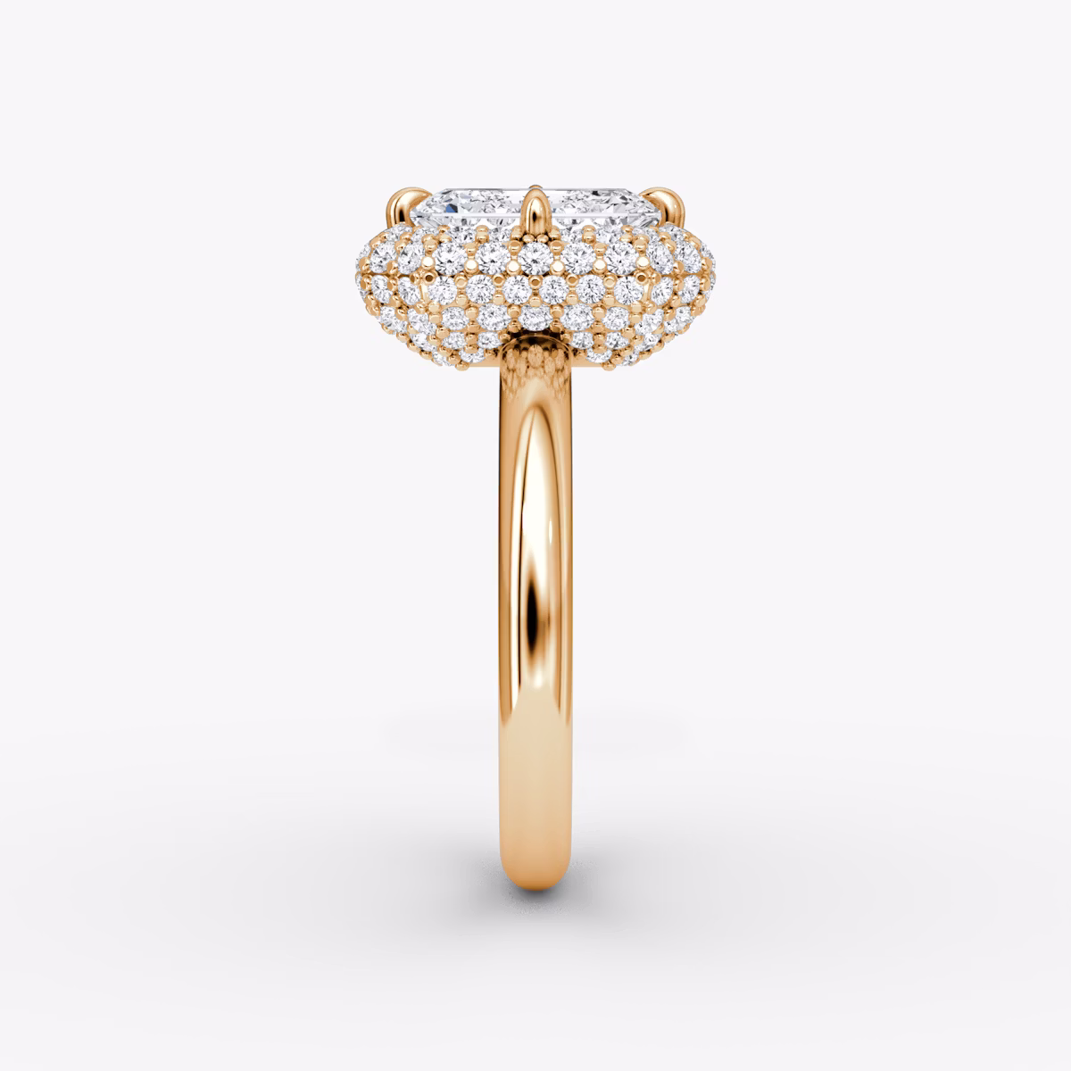 Anillo de compromiso Pavé Bombée | Esmeralda | 14k | Oro rosa | bandAccent: Simple | diamondOrientation: vertical | caratWeight: other