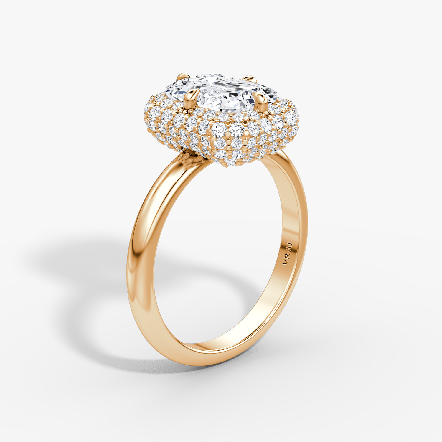 Bague de fiançailles Pavé Bombée | Émeraude | 14k | Or rose | bandAccent: Simple | diamondOrientation: vertical | caratWeight: other