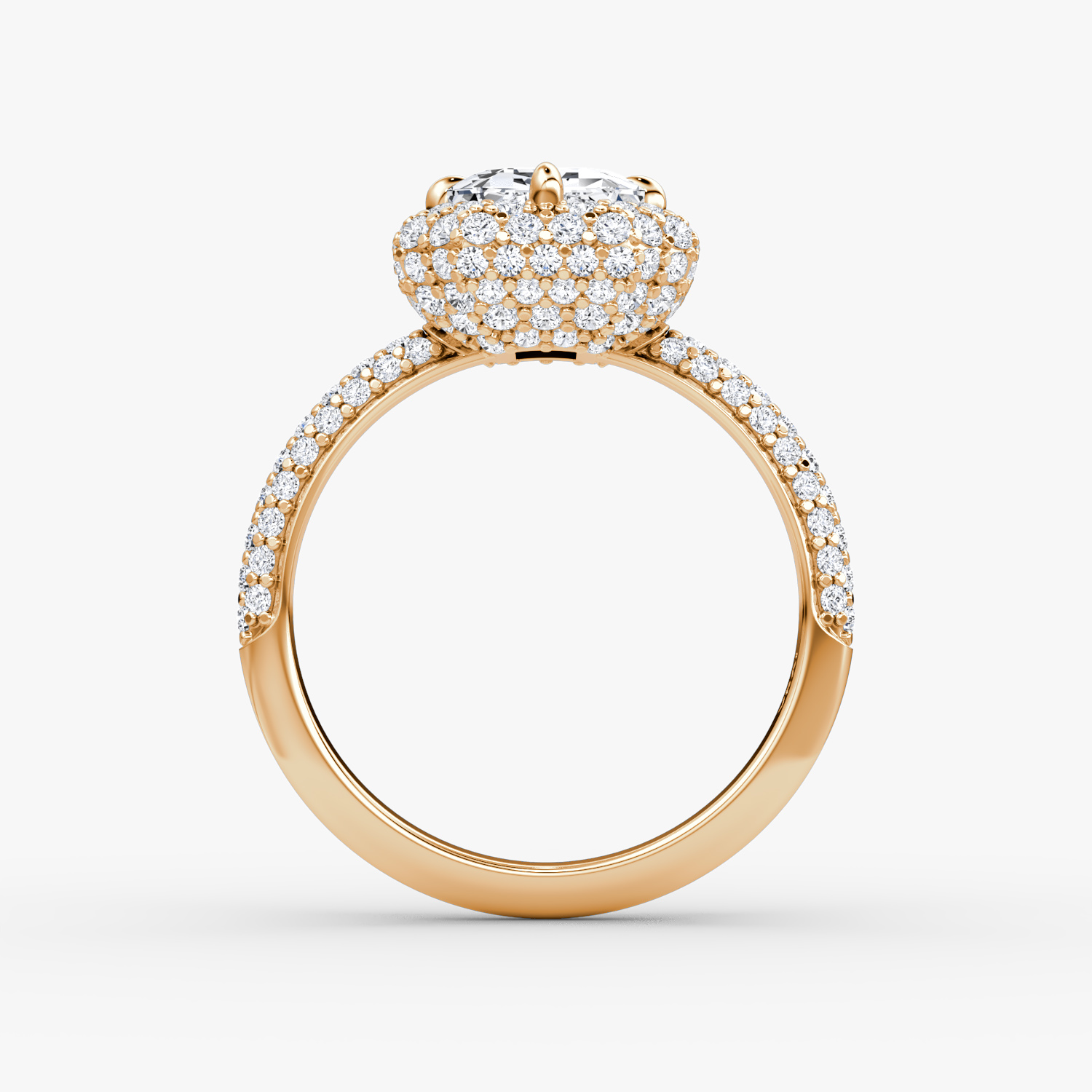 Bague de fiançailles Pavé Bombée | Émeraude | 14k | Or rose | bandAccent: Pavé | diamondOrientation: vertical | caratWeight: other