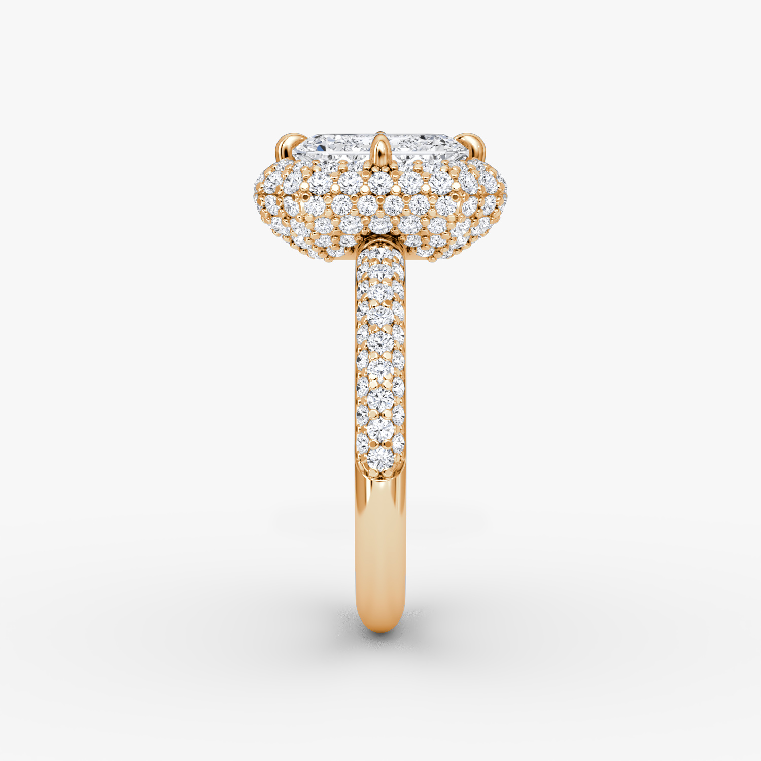 Bague de fiançailles Pavé Bombée | Émeraude | 14k | Or rose | bandAccent: Pavé | diamondOrientation: vertical | caratWeight: other