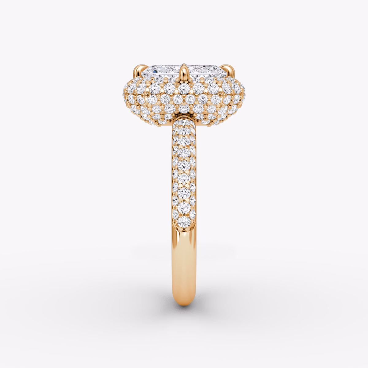 Anillo de compromiso Pavé Bombée | Esmeralda | 14k | Oro rosa | bandAccent: Pavé | diamondOrientation: vertical | caratWeight: other