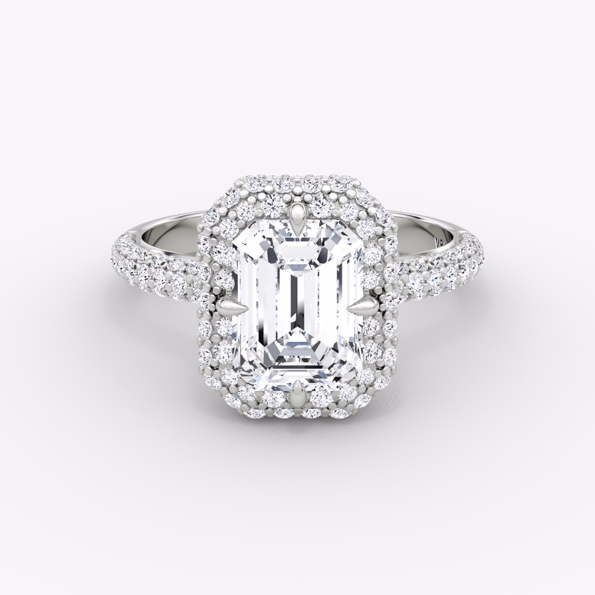 The Pavé Bombée | Emerald | 18k | White Gold | bandAccent: Pavé | diamondOrientation: vertical | caratWeight: other