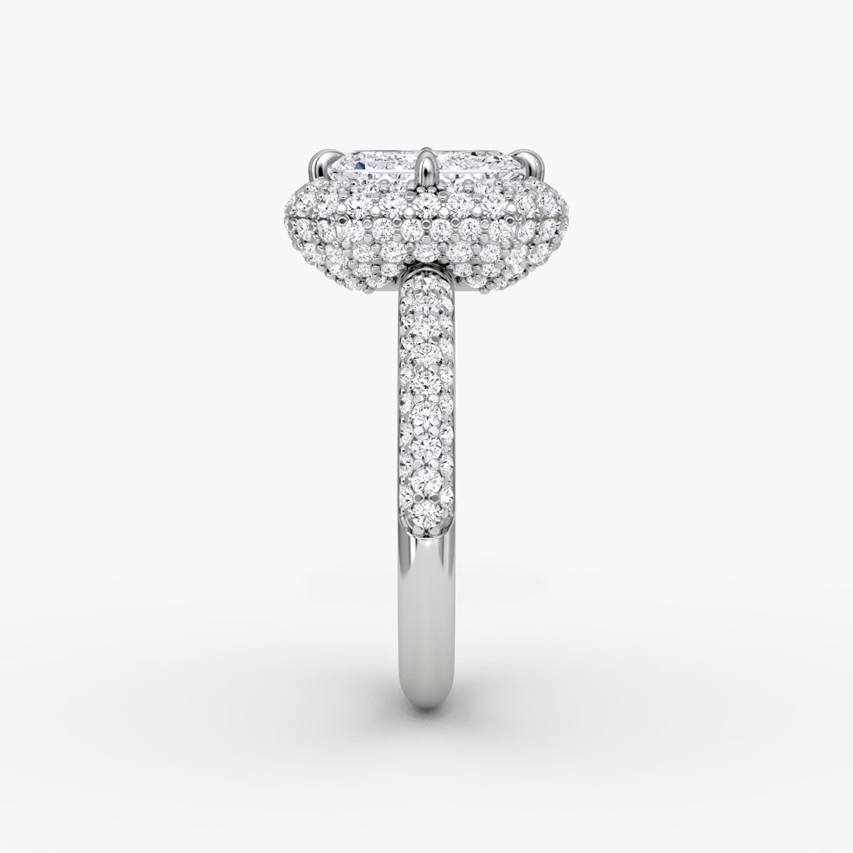 Anillo de compromiso Pavé Bombée | Esmeralda | 18k | Oro blanco | bandAccent: Pavé | diamondOrientation: vertical | caratWeight: other